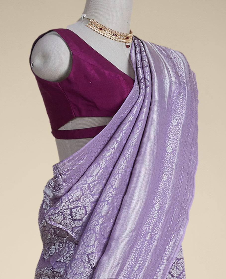 Pothys lavender intricate zari design pure crepe saree with self zari design border