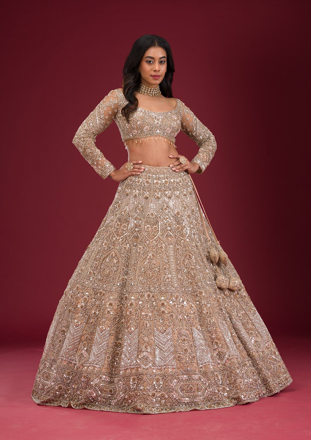 Koskii Gold Stonework Net Readymade Lehenga – Women's - view 4