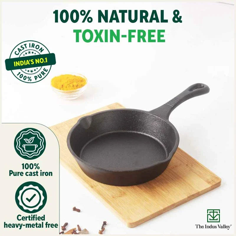 The Indus Valley CASTrong Cast Iron Fry Pan, Pre-seasoned, Nonstick, 100% Pure, Toxin-free, Induction, 15.2cm, 0.4L, 1.1kg - view 5