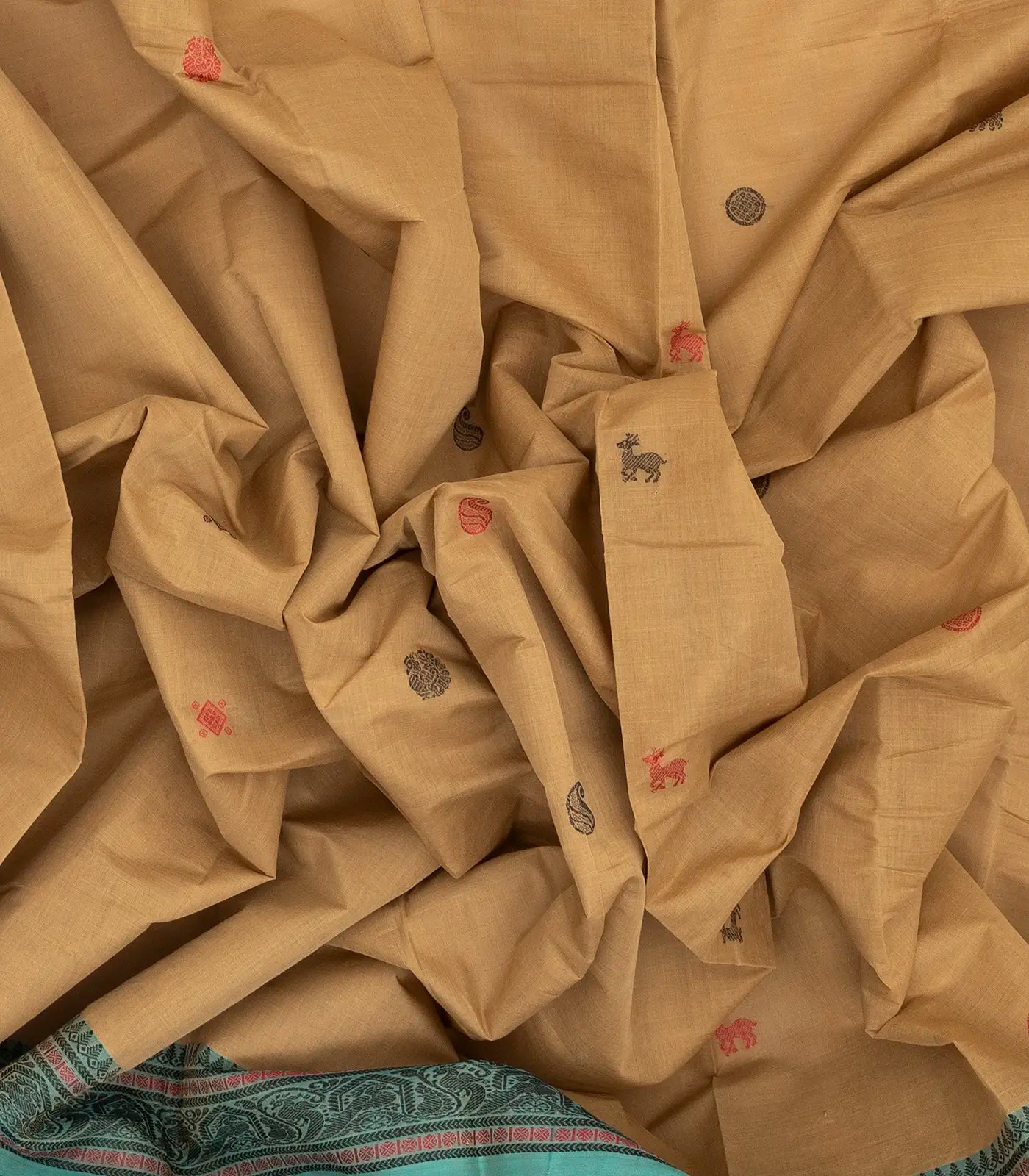 RmKV Beige Handloom Kanchi Cotton Saree With Annam & Deer Buttas - view 3