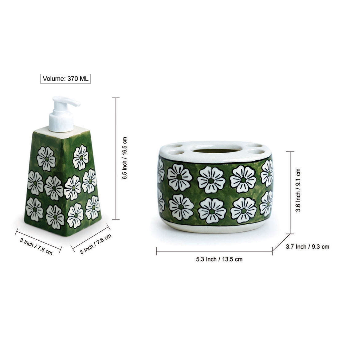 EXCLUSIVELANE 'Jade Mogra' Handpainted Bathroom Accessory Set In Ceramic (Liquid Soap Dispenser, Toothbrush Holder) - view 6