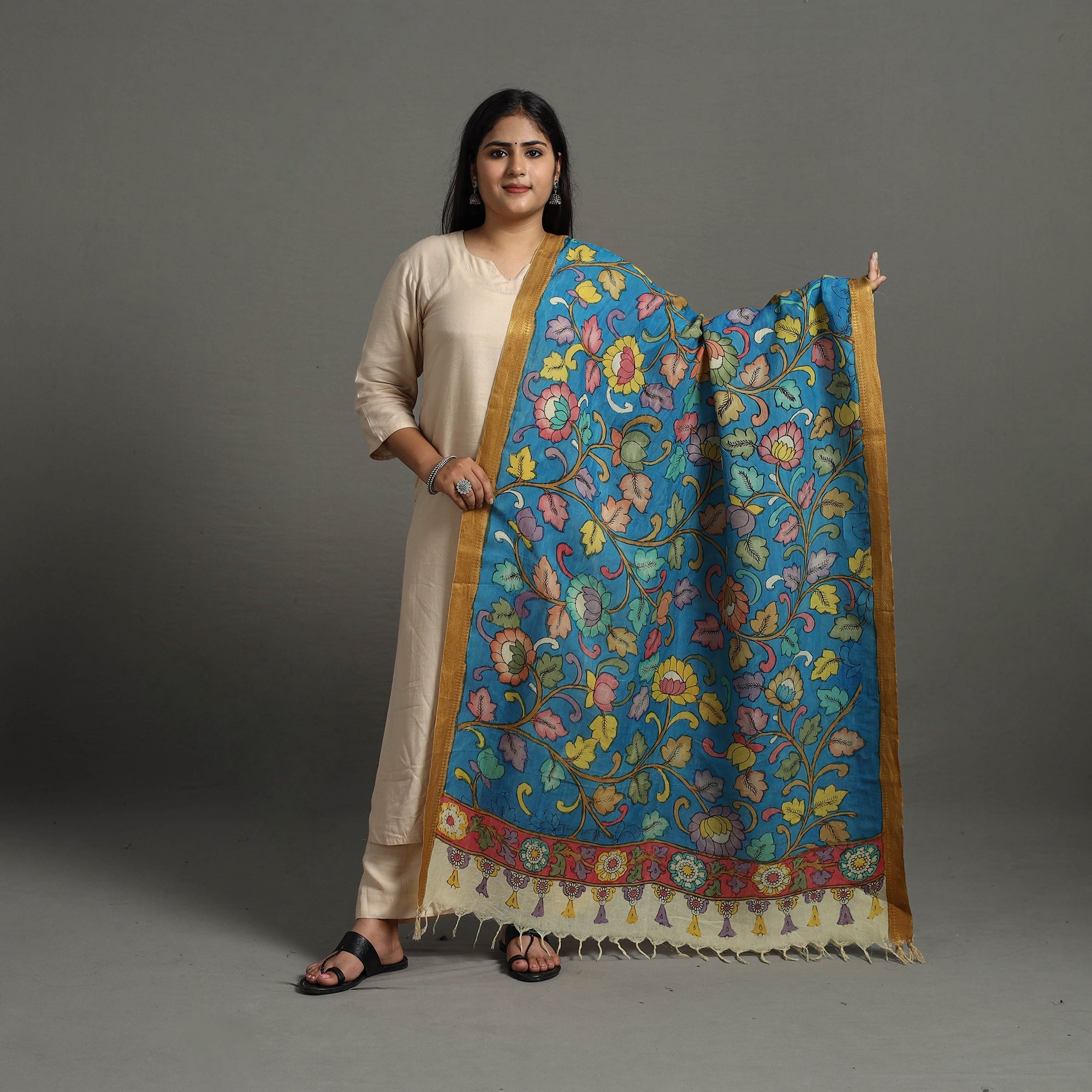SOUTH KARGHA Blue - Chanderi Silk Srikalahasti Handpainted Pen Kalamkari Dupatta 55