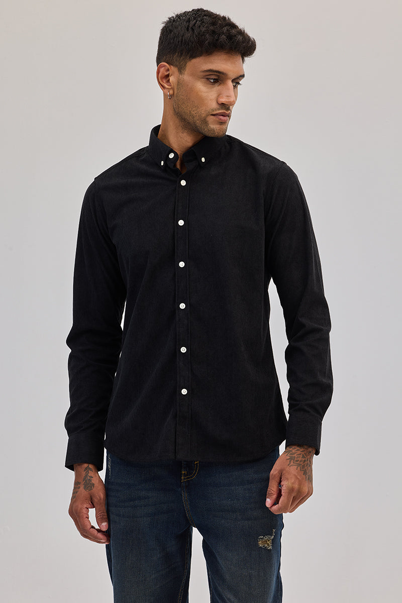 SNITCH Black Slim Fit Corduroy Shirt - view 7