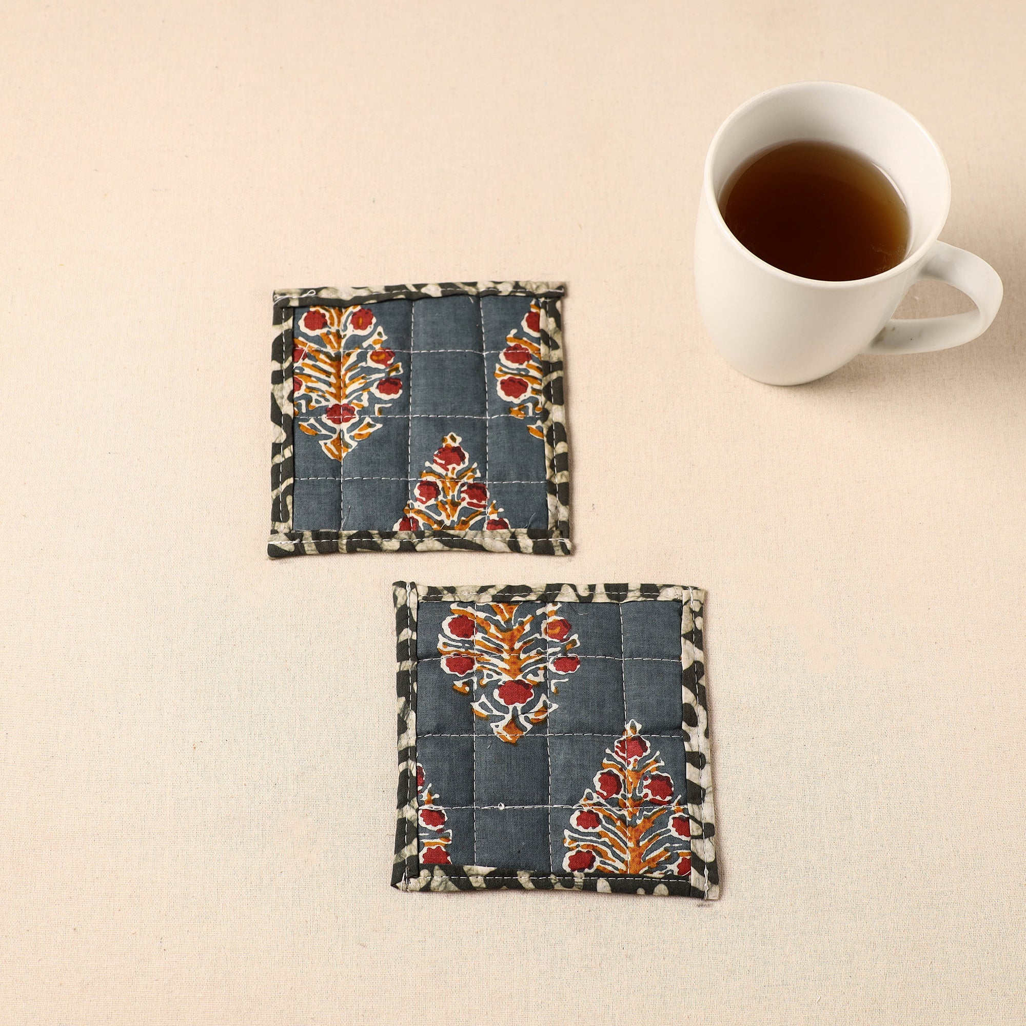 JALPARI Floral Print Cotton Quilted Coasters (Set of 2) 32