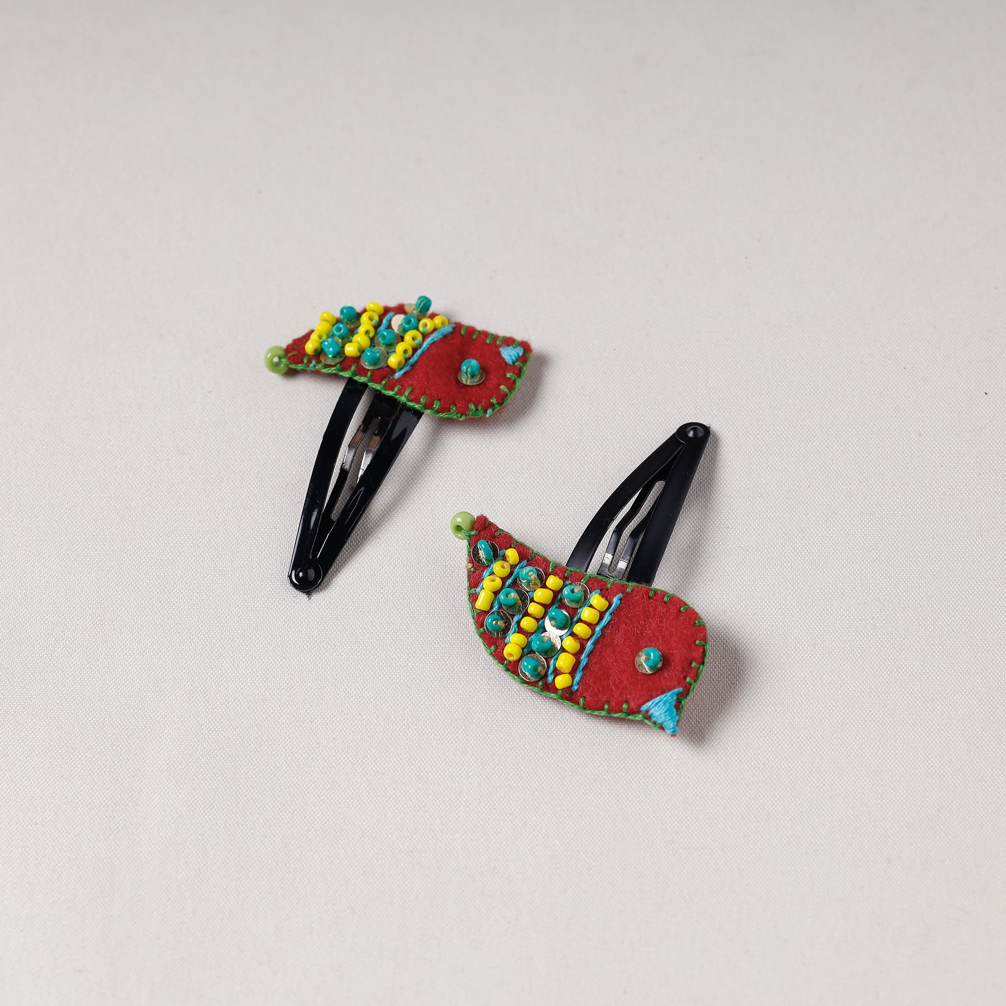 WITH LOVE BY KANIKA Bird - Handmade Felt & Beadwork Tik-Tak Hair Clips (Set of 2)