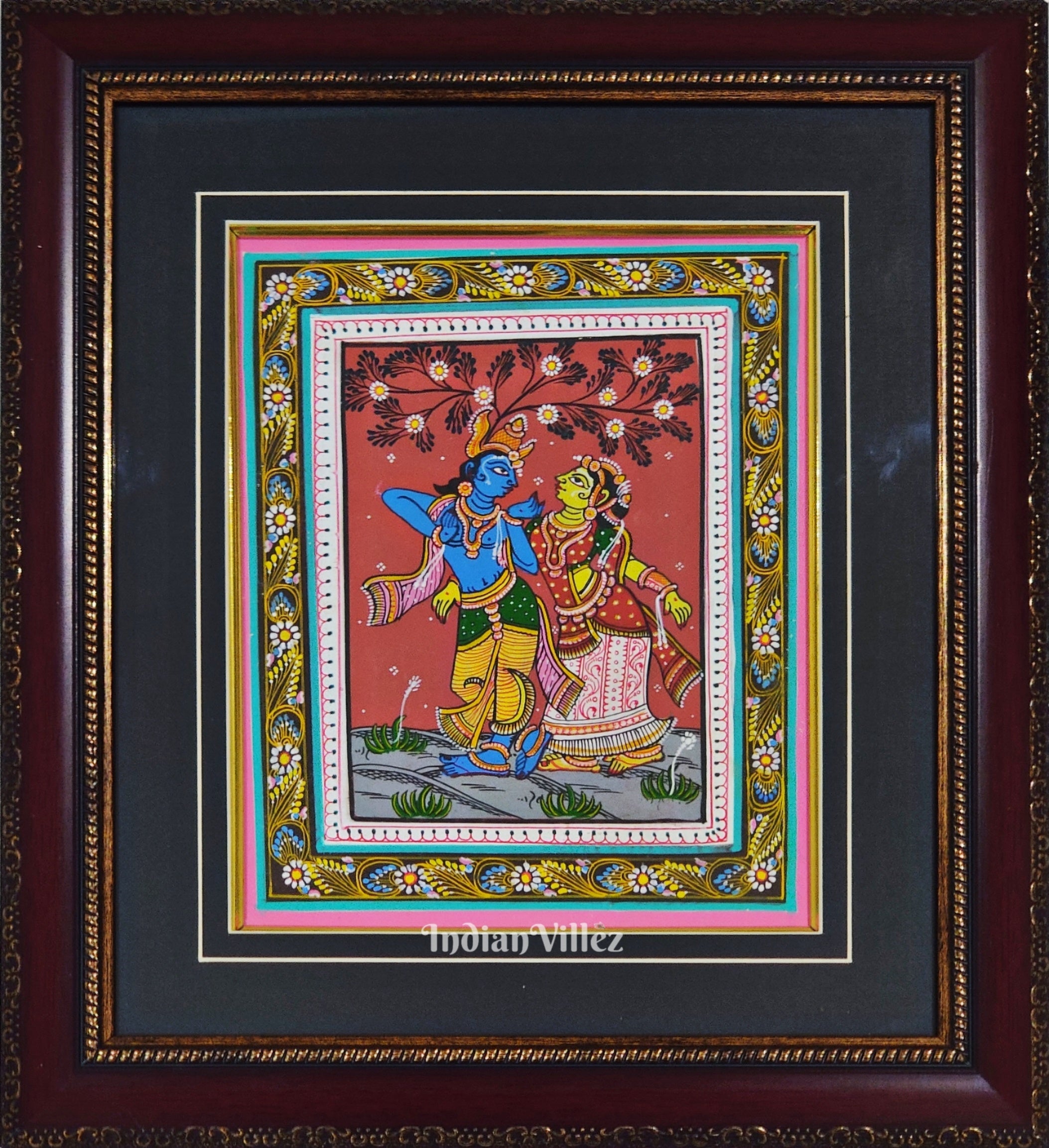 IndianVillèz Radha Krishna Pattachitra Painting For Home Wall Art Decor ( With Frame)