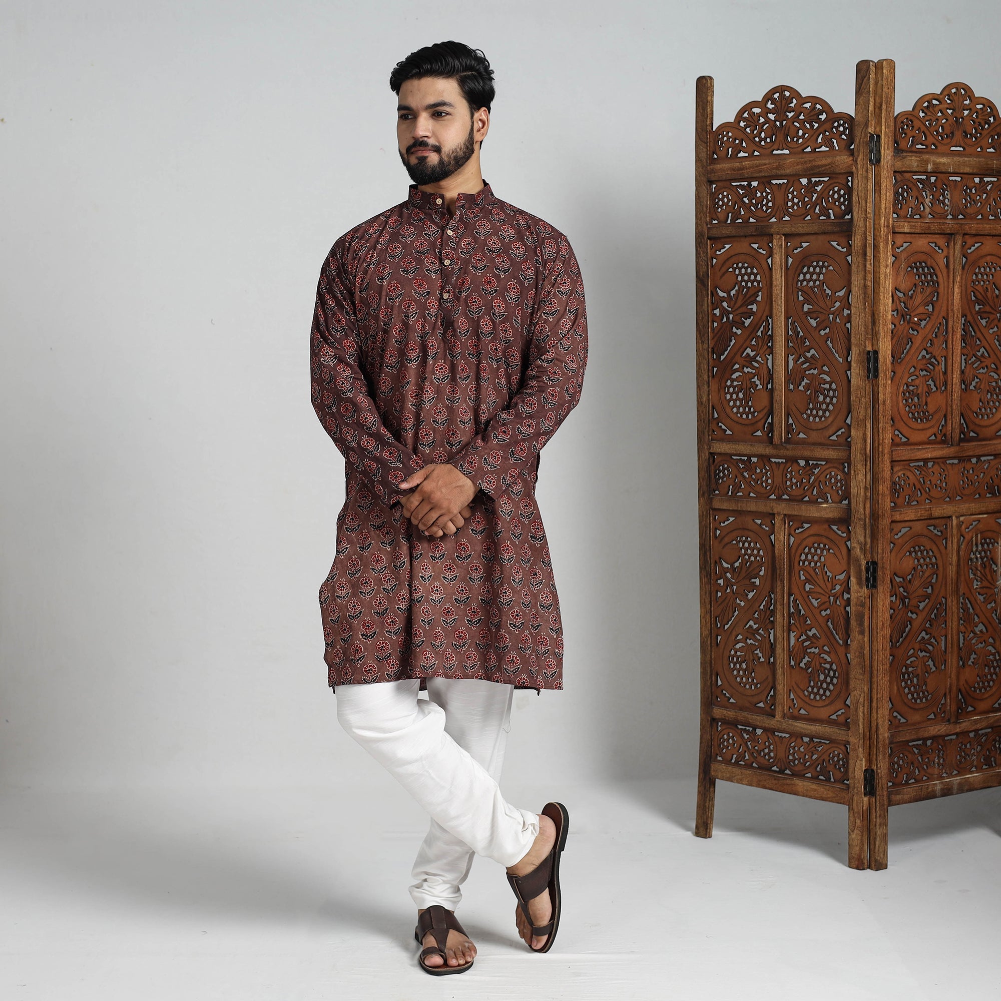 ITOKRI CASUALS Ajrakh Block Printed Cotton Men Long Kurta 14 - view 2