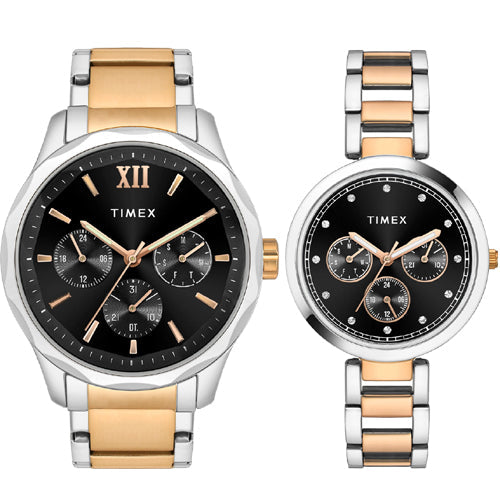 Timex Empera Pairs Black Dial Round Case Multifunction Function Watch 44mm & 35mm TW00PR279