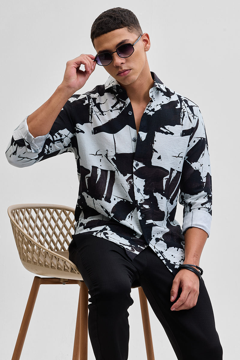 SNITCH Black Textured Abstract Shirt