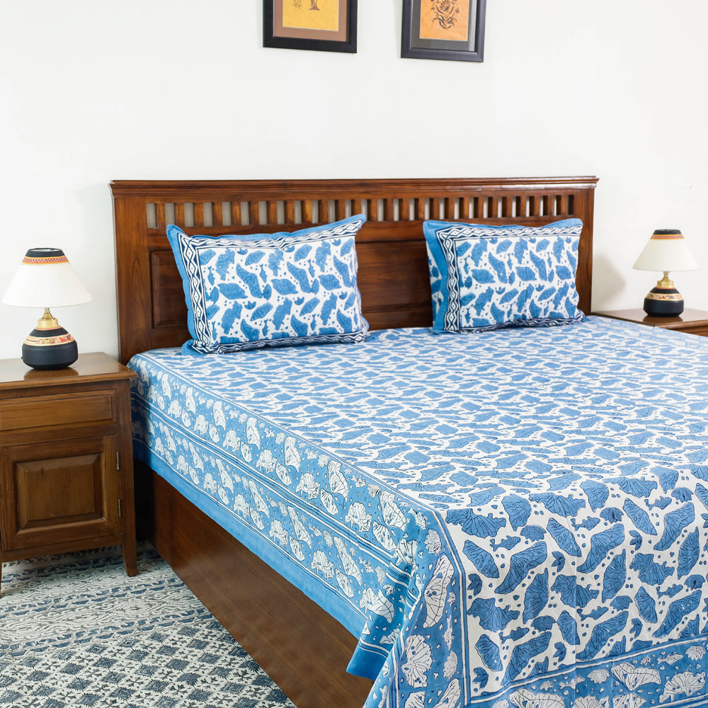 HAVELI CHRONICLES Blue - Block Print Cotton Double Sanganeri Bed Sheet
