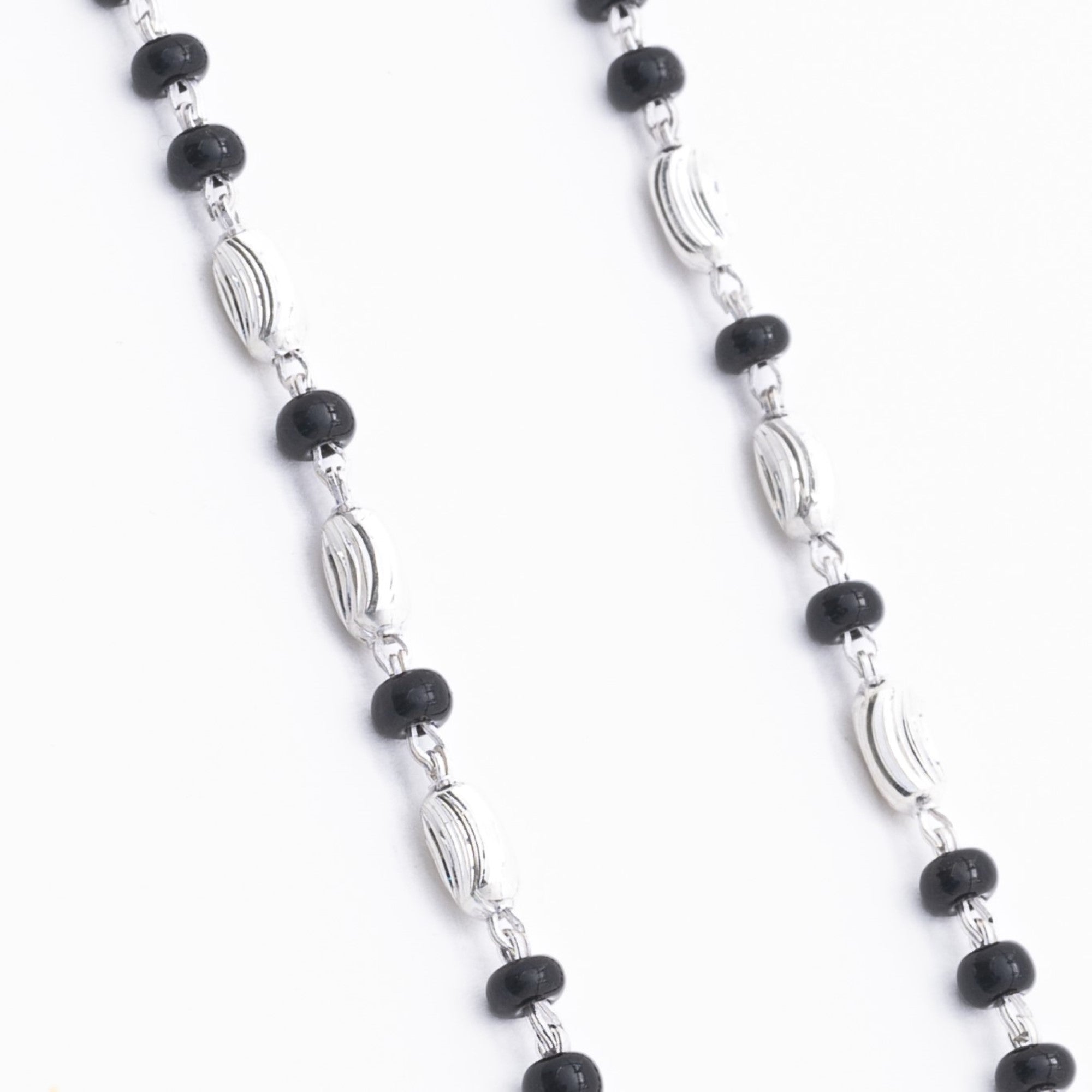 Prinjal Jewellers Black Beads with Silver Interlocking Nazariya for Kids