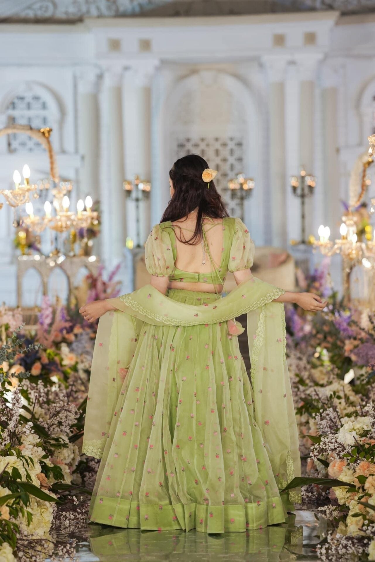 Idaho-o Azael green ORGANZA LEHENGA SET – Women's - view 5