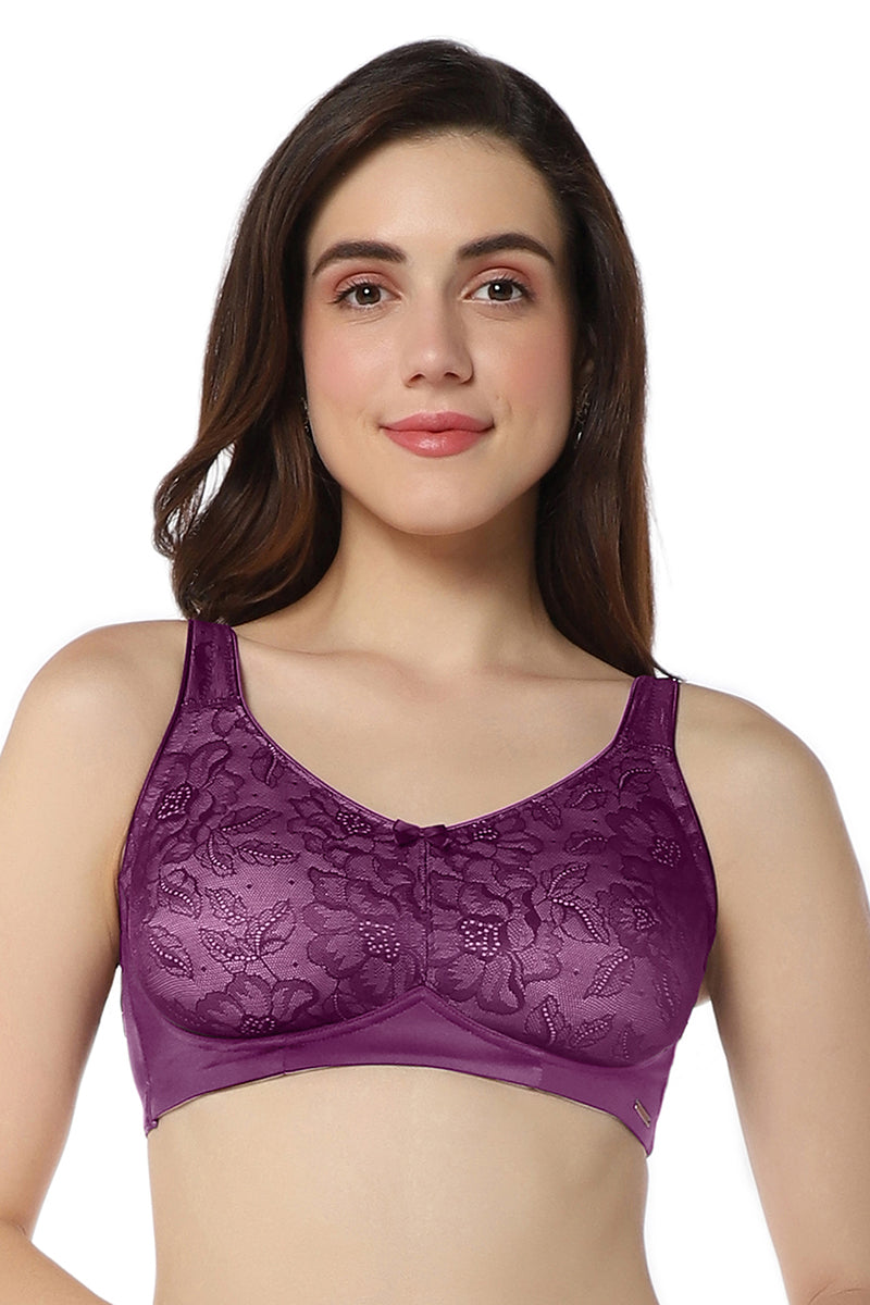 Amante Elegant Lace Non-Padded Non-Wired Support Bra - Pickled Beet & Stucco