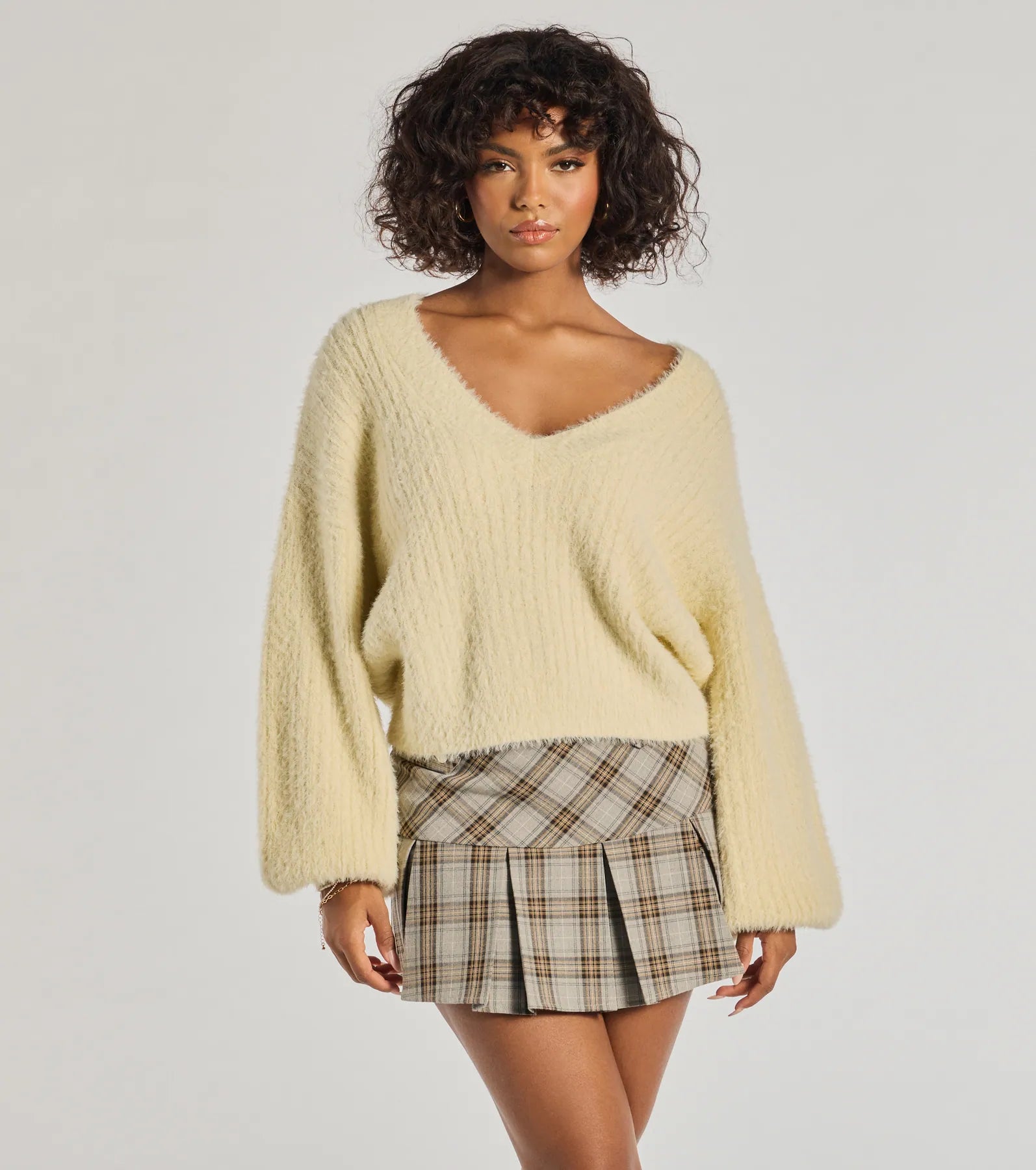 Windsor Cuddle Up Eyelash Knit V-Neck Sweater