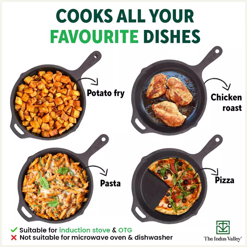 The Indus Valley CASTrong Cast Iron Fry Pan, Pre-seasoned, Nonstick, 100% Pure, Toxin-free, Induction, 25cm, 1.6L, 2.4kg - view 11