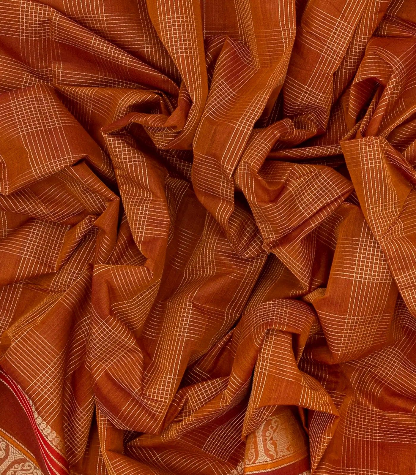 RmKV Rust Handloom Kanchi Cotton Saree With Checks - view 3