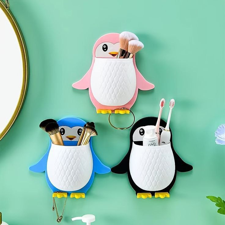 Catterton Unique Self Adhesive Penguin Storage Rack (Pack Of 3)