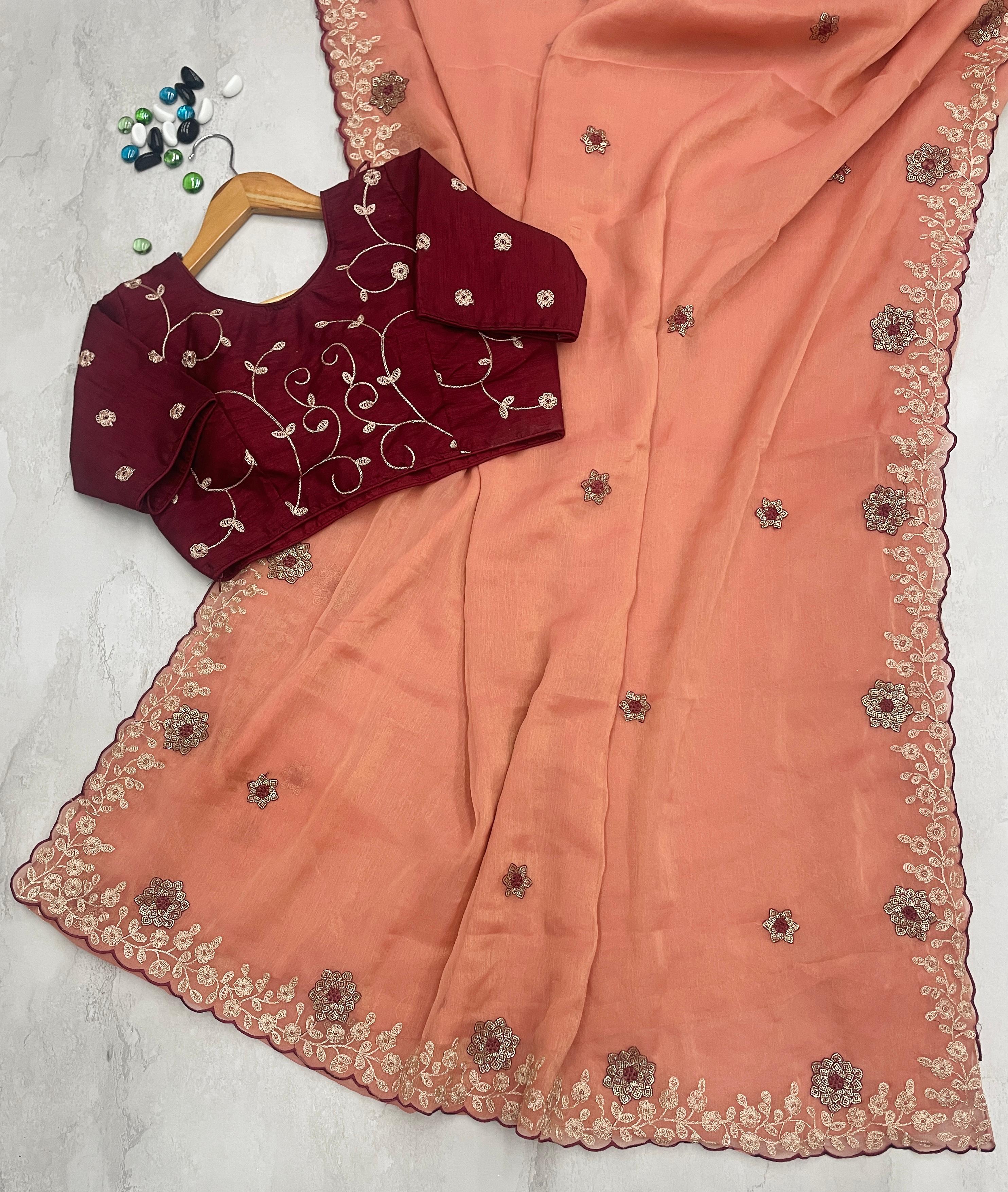 ClothsVilla Orange Kasoli Silk Saree with Beautiful Embroidery and Contrast Thread Work - view 2