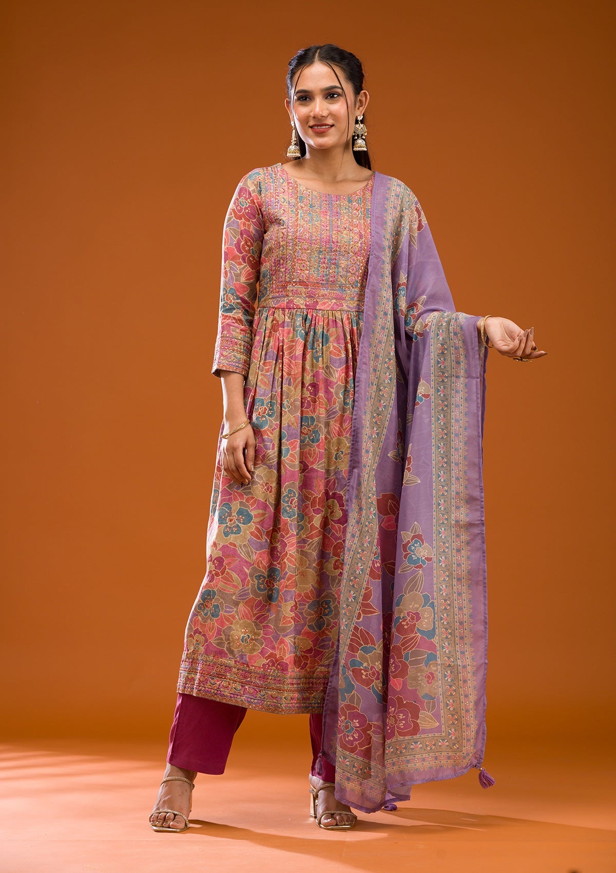 Koskii Multi Printed Semi Crepe Readymade Salwar Suit