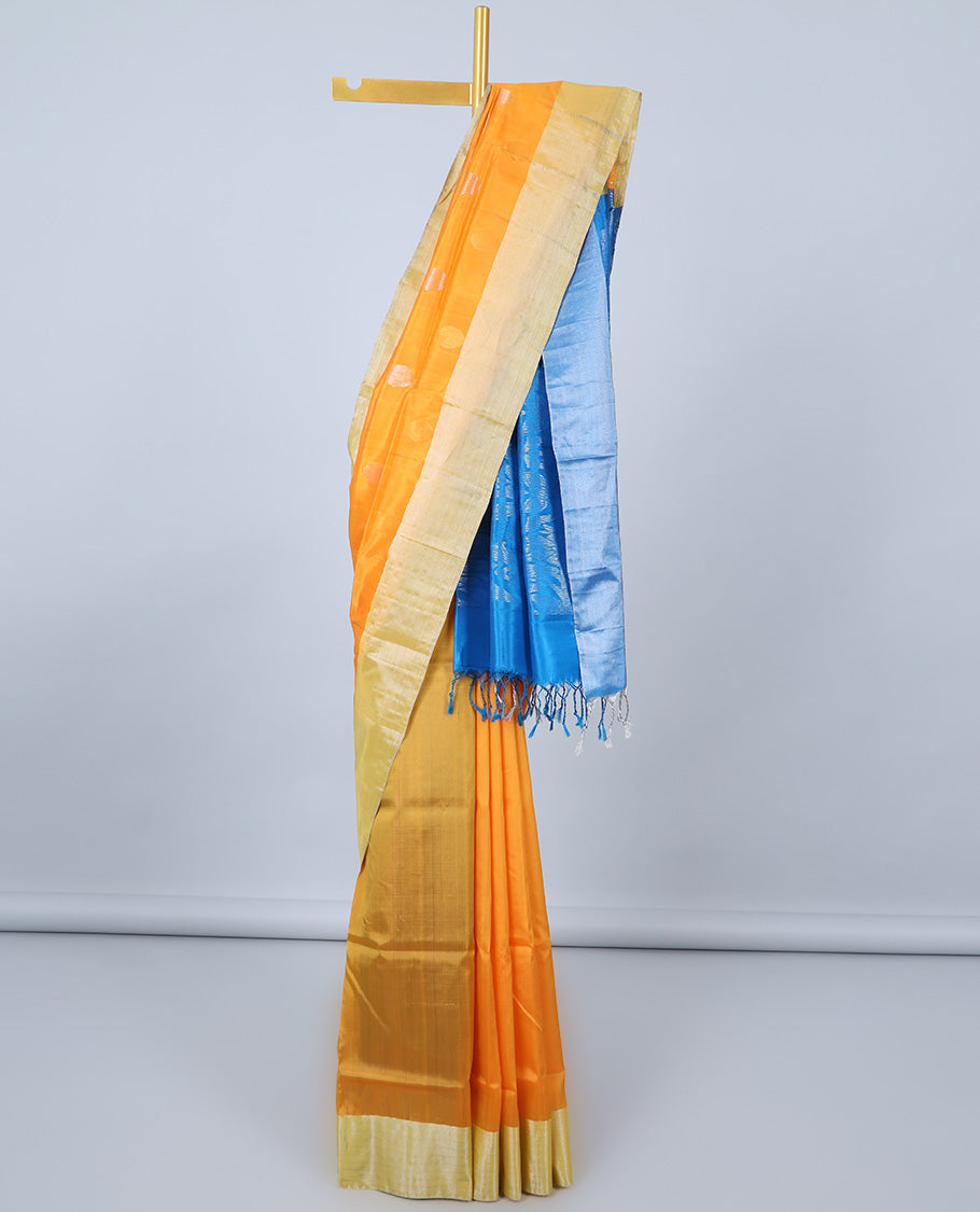 Pothys Orange uppada silk mix saree with buttas, plain border & contrast intricate pallu