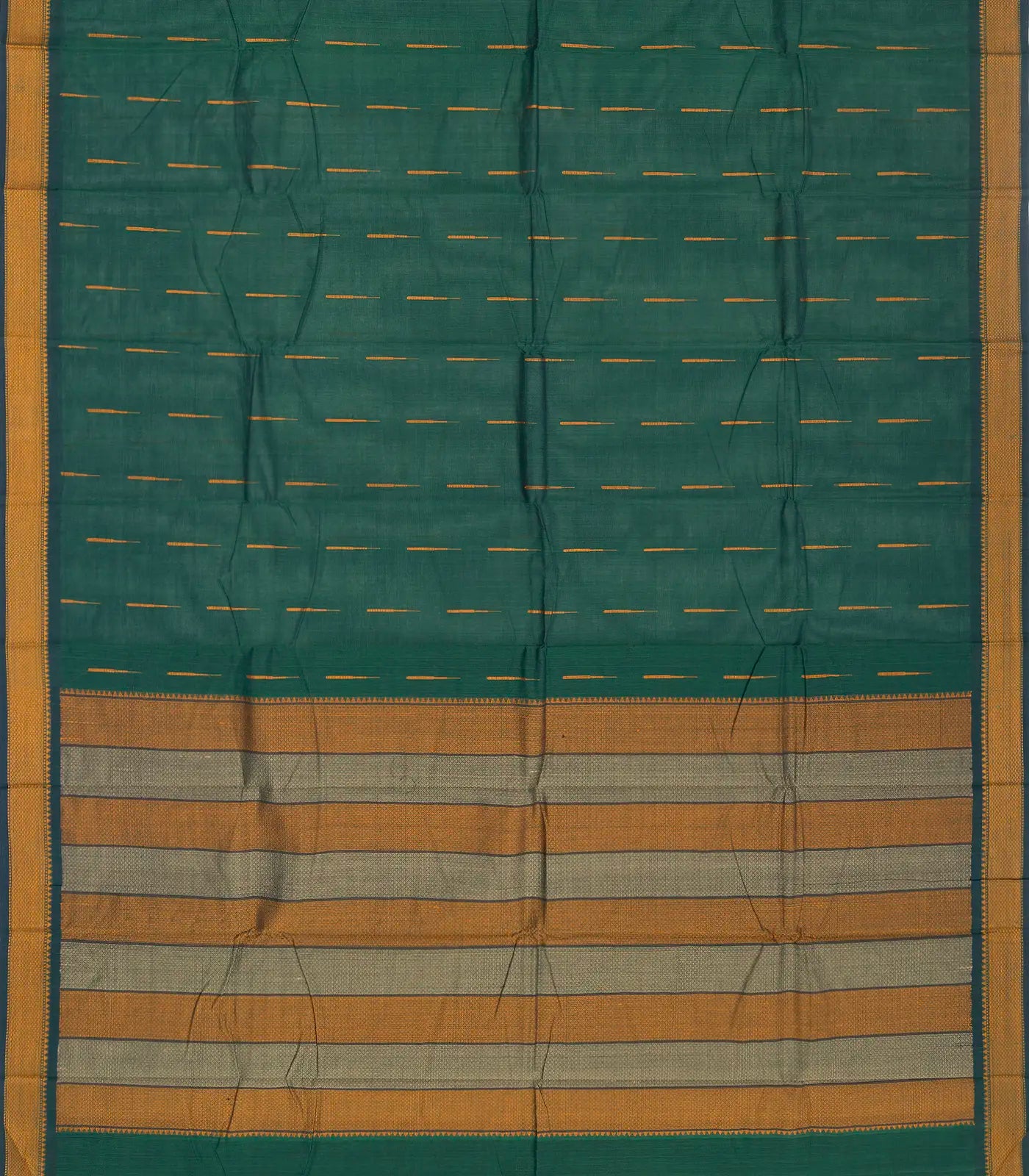 RmKV Sea Green Handloom Kanchi Cotton Saree With Raindrop Buttas - view 2