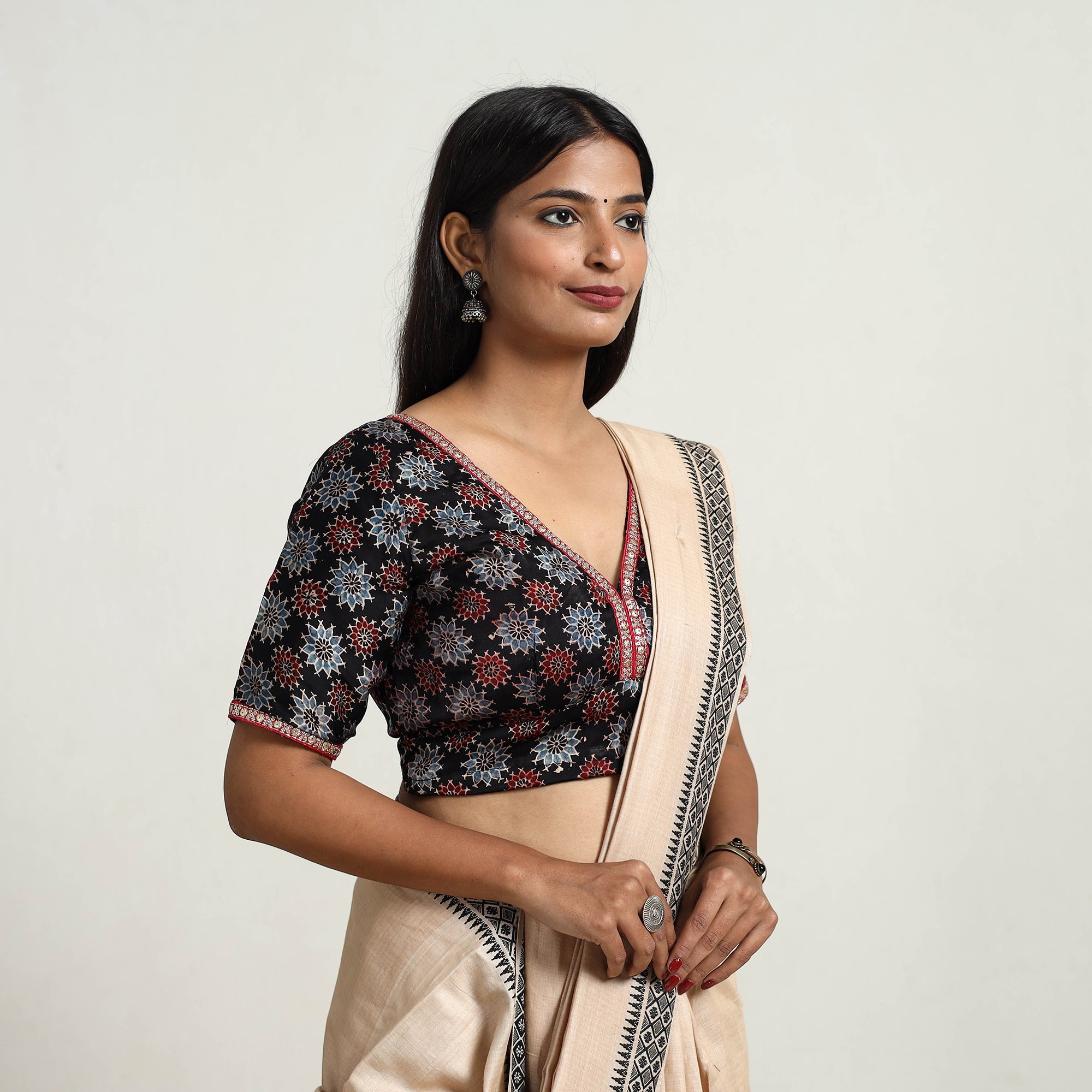 ITOKRI CASUALS Black - Modal Silk Block Print Stitched Ajrakh Blouse 07 - view 2