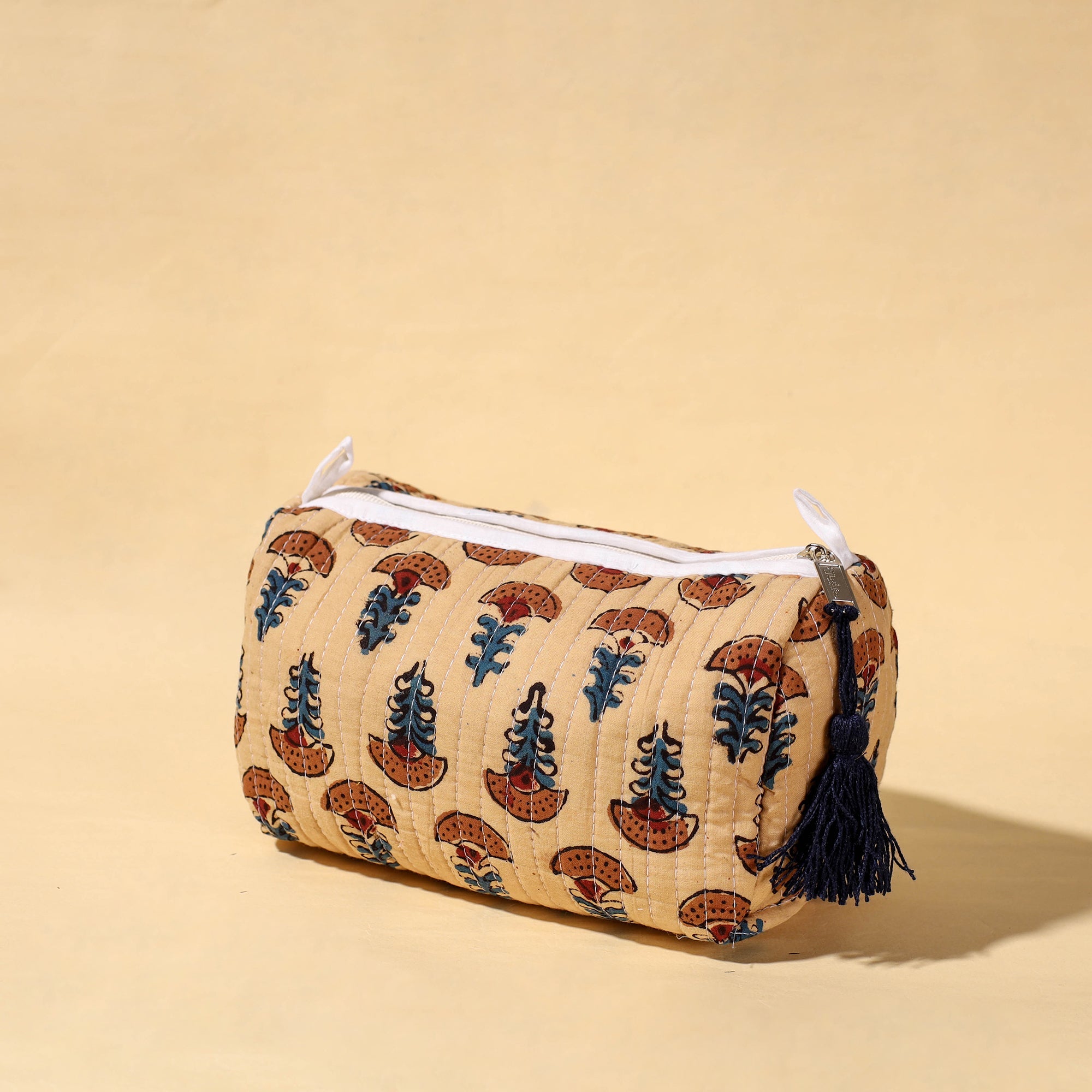 HAVELI CHRONICLES Brown - Handmade Cotton Fabric Quilted Utility Pouch With Tassel - view 2