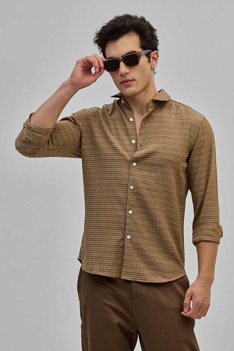 SNITCH Tan Stripes Slim Fit Shirt