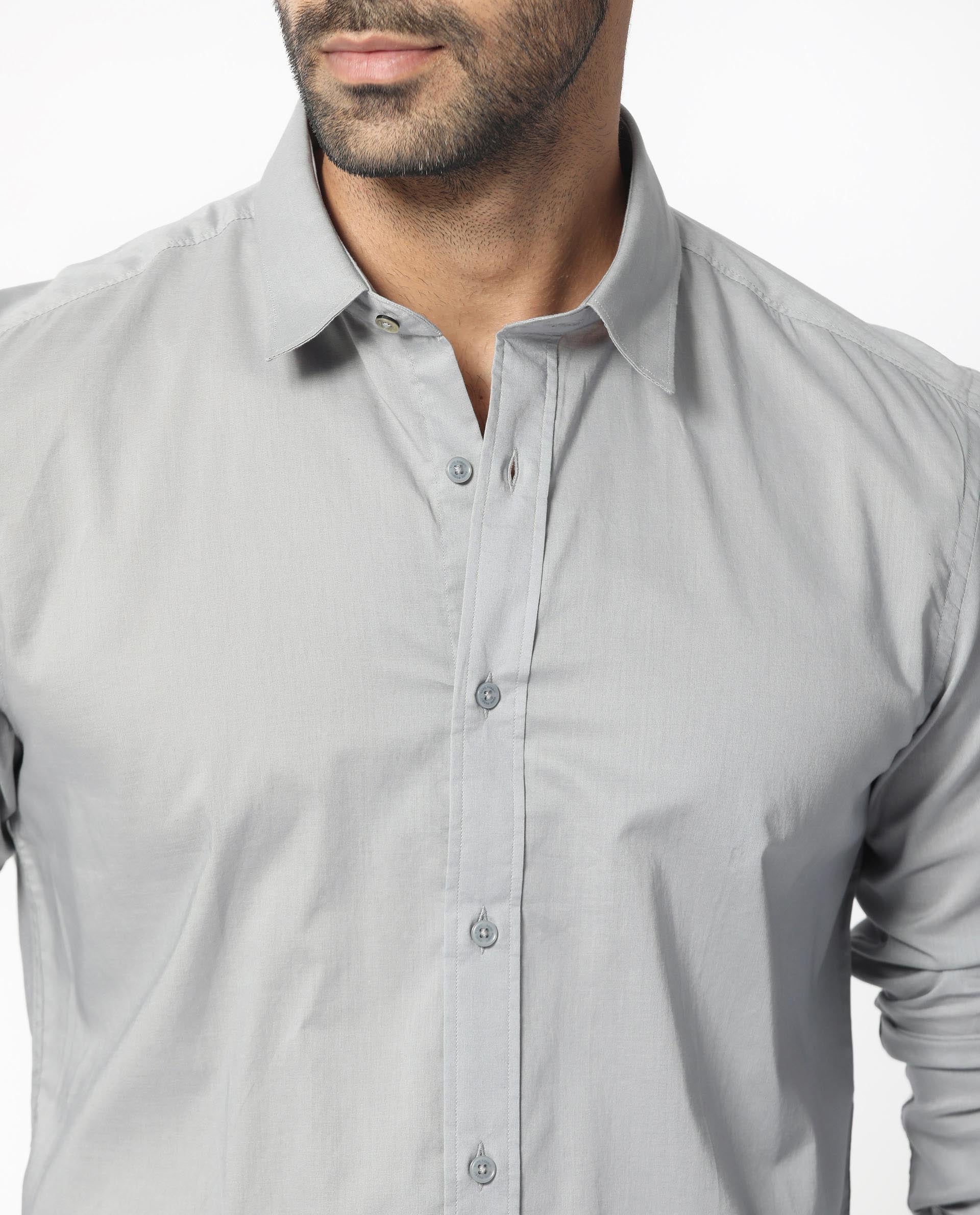 Rare Rabbit Men's Flees Grey Cotton Fabric Full Sleeves Solid Shirt - view 4