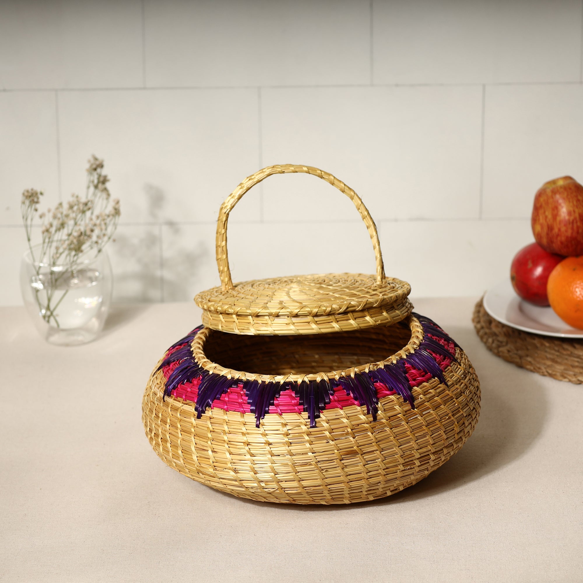 ITOKRI CRAFTS INITIATIVE Beige - Handmade Sikki Grass Multipurpose Basket with Lid (Big) - view 2