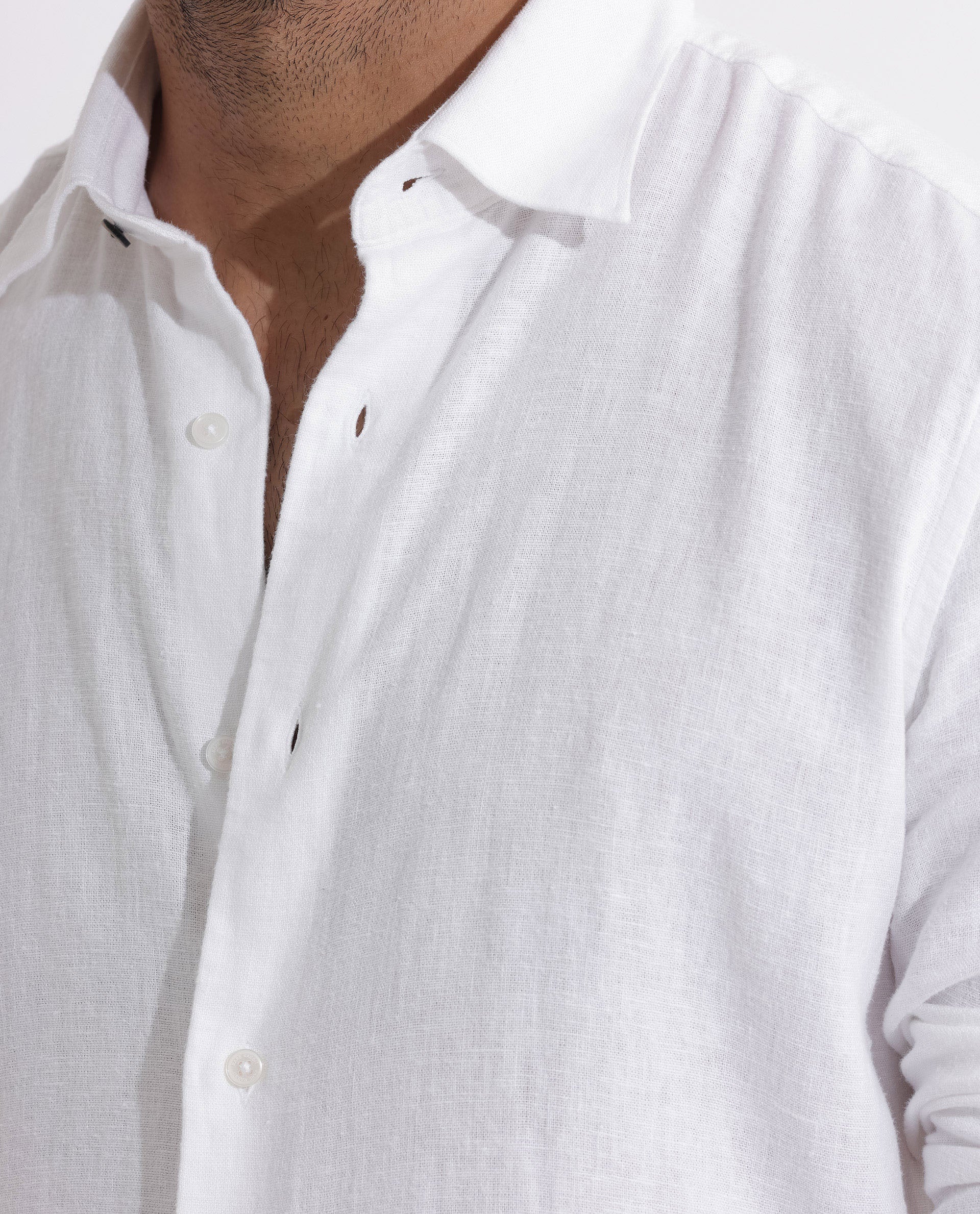 Rare Rabbit Men's Lunet White Linen Full Sleeves Solid Shirt - view 4