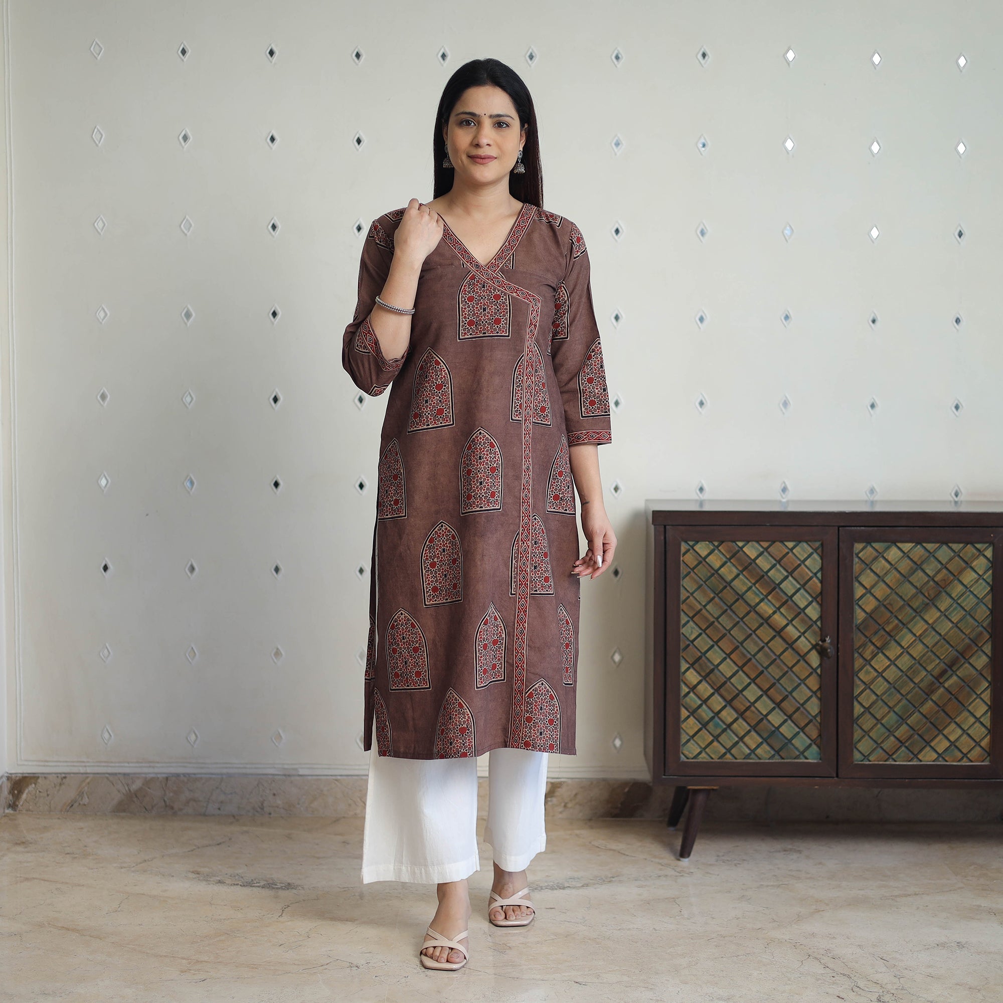 ITOKRI CASUALS Brown - Block Printed Cotton Straight Ajrakh Kurta 37 - view 2