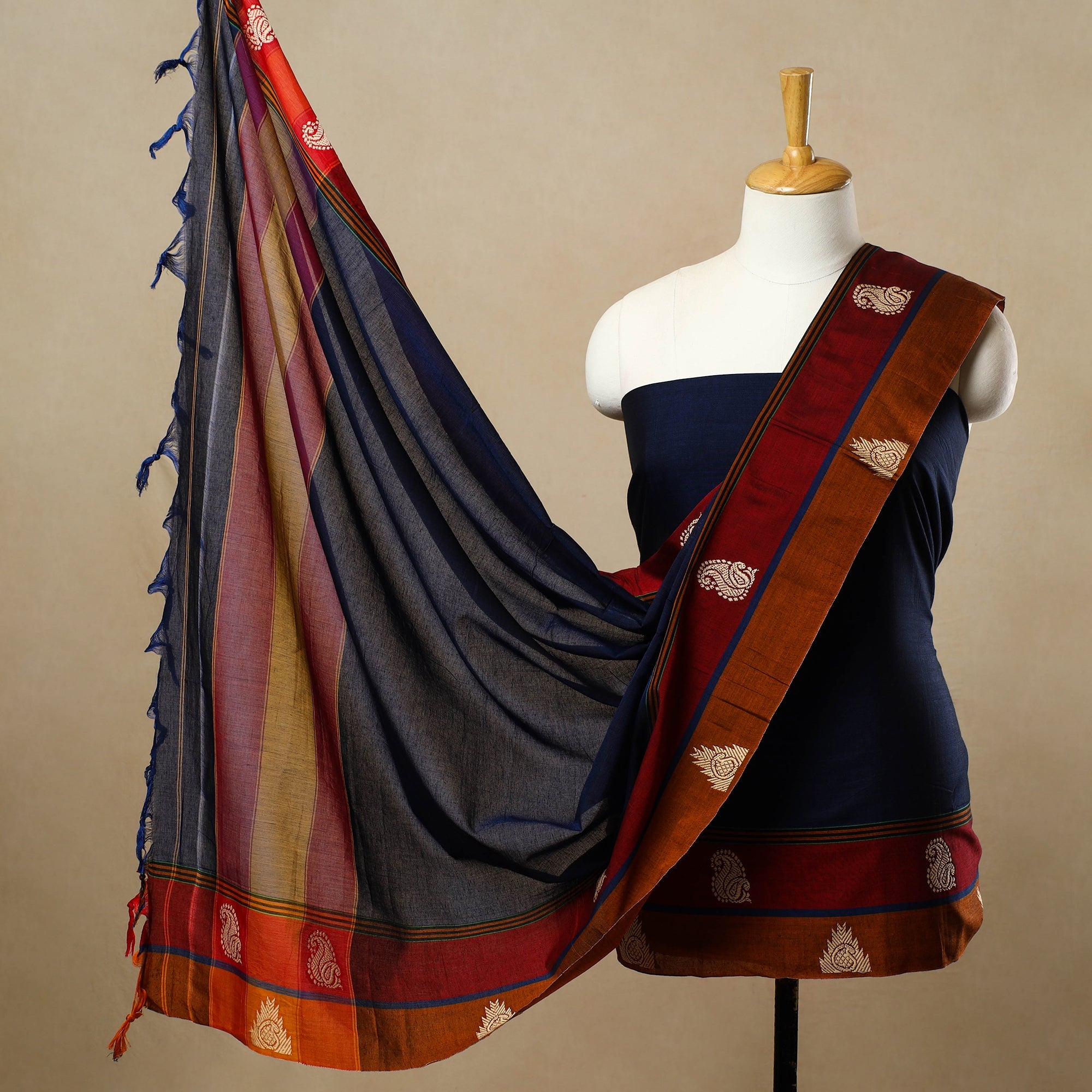 SOUTH KARGHA Blue - 3pc Mercerised Cotton Dharwad Dress Material 11