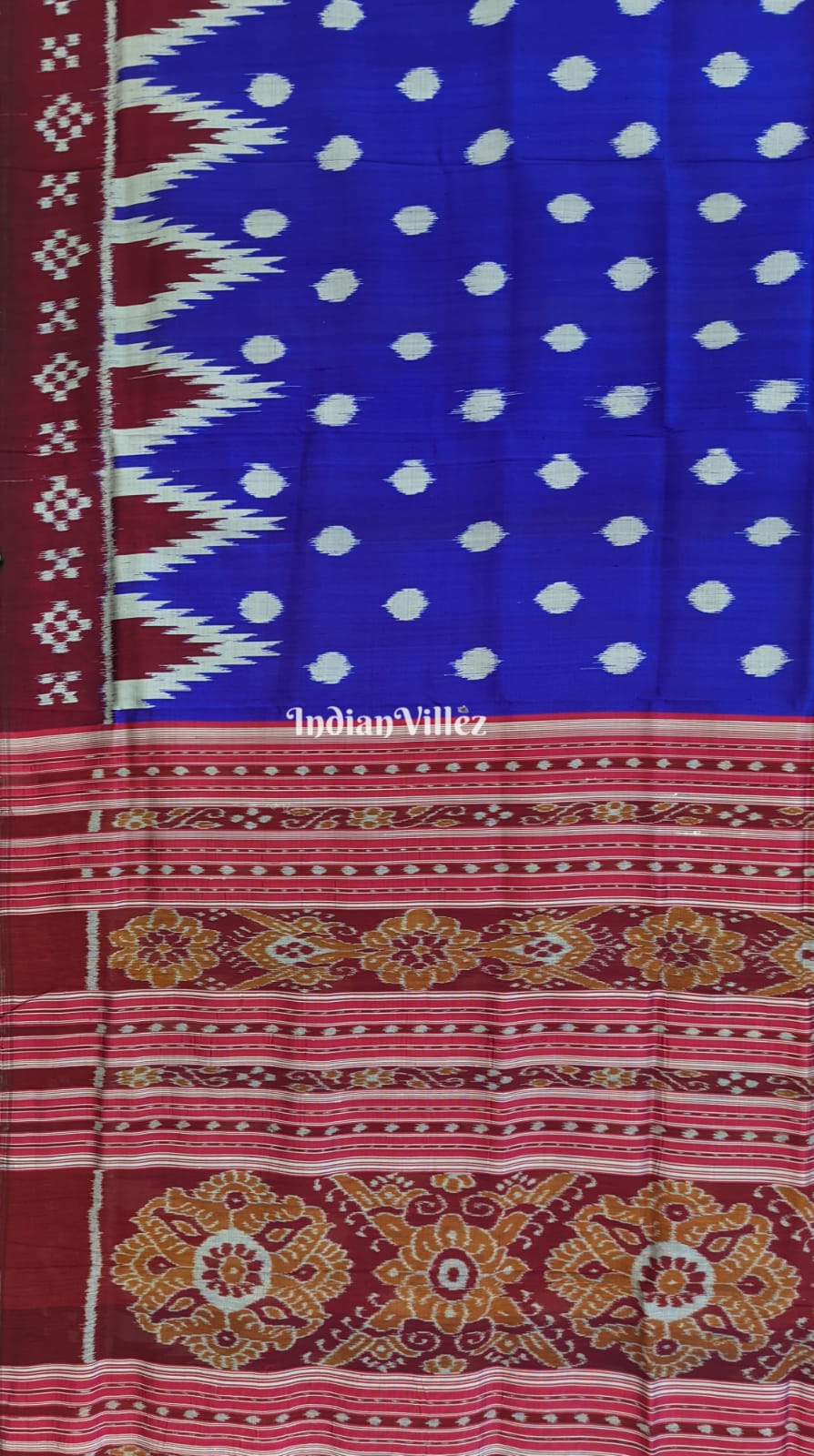 IndianVillèz Contemporary Blue Pasapali Border Odisha Ikat Silk Saree - view 4