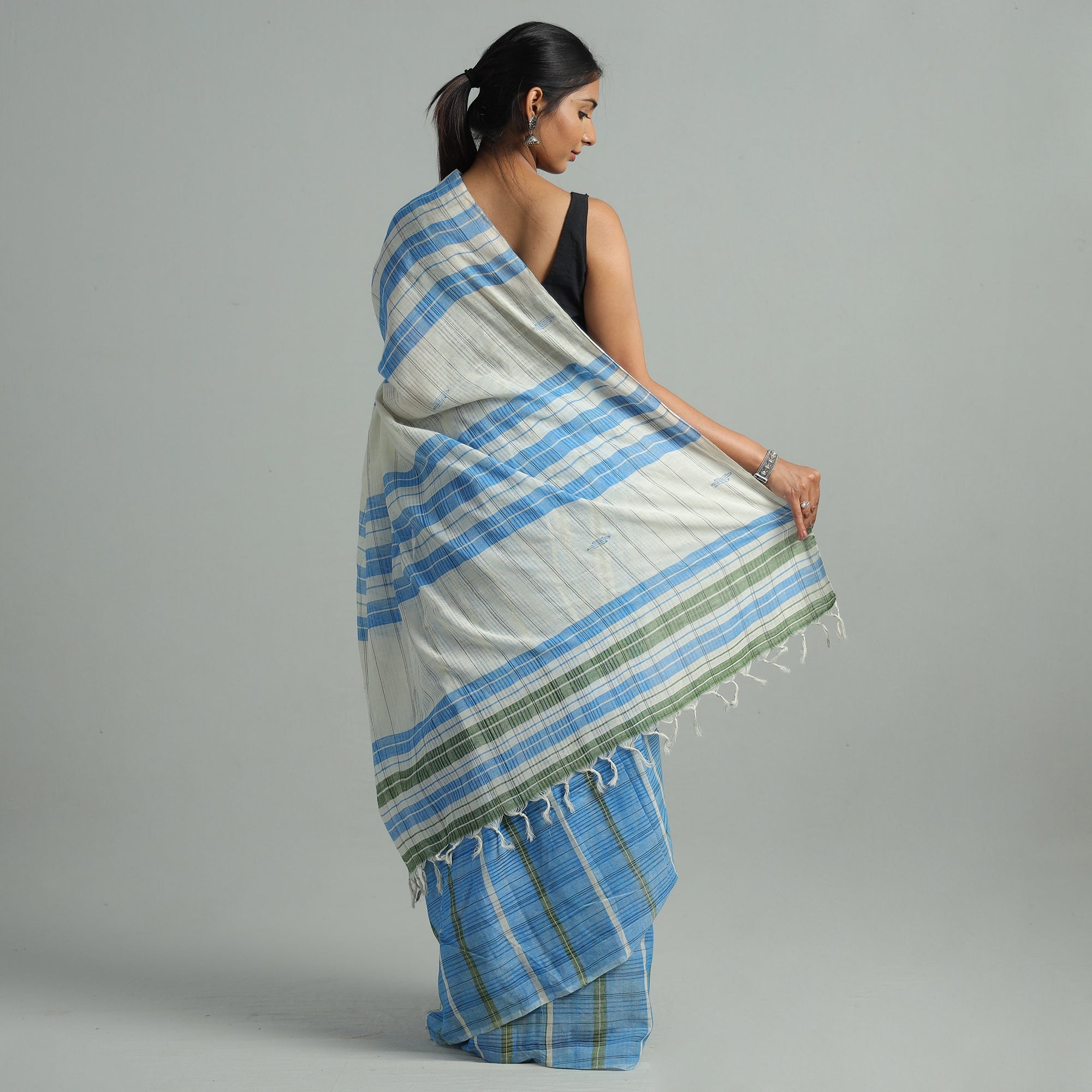 KHUSHBASH - HAPPY LOOM OF EAST Blue - Basirhat Gamcha Handloom Pure Cotton Saree 09 - view 6