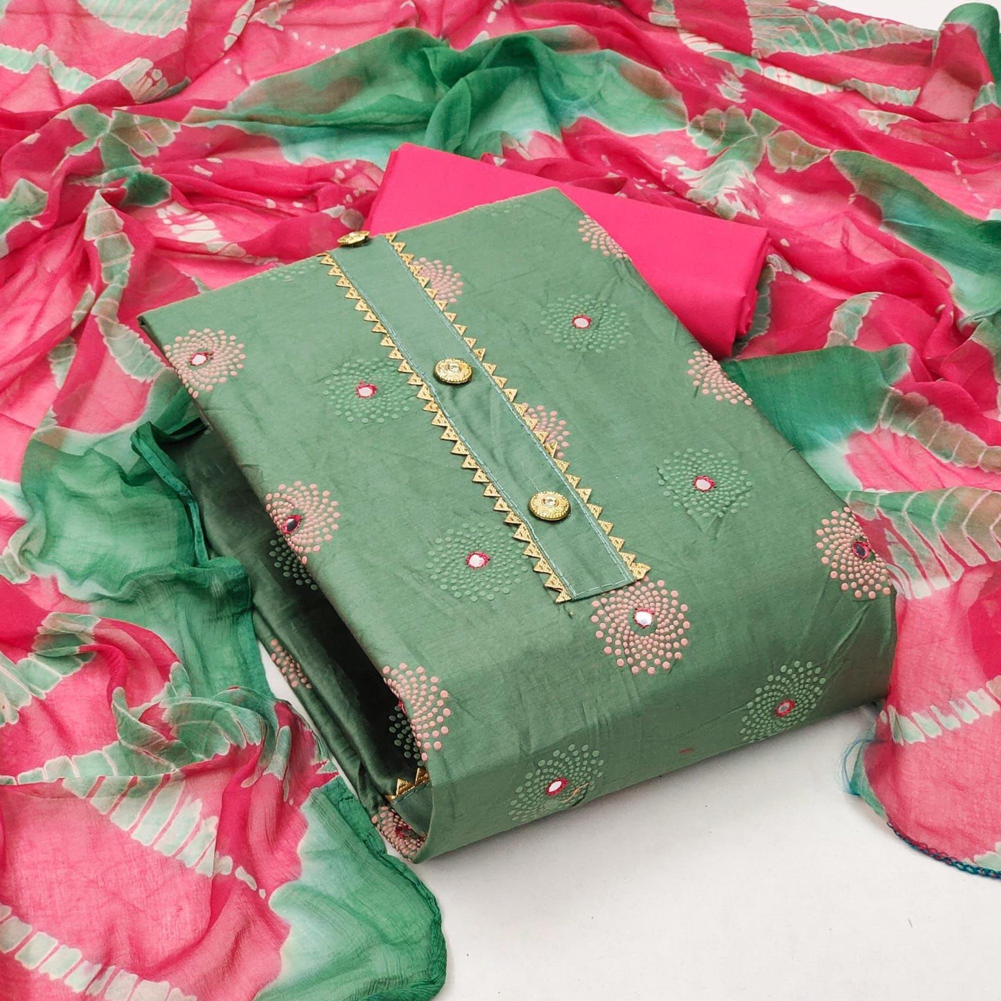 Green dresses – BlackTree green-casual-wear-printed-cotton-dress-material-140753