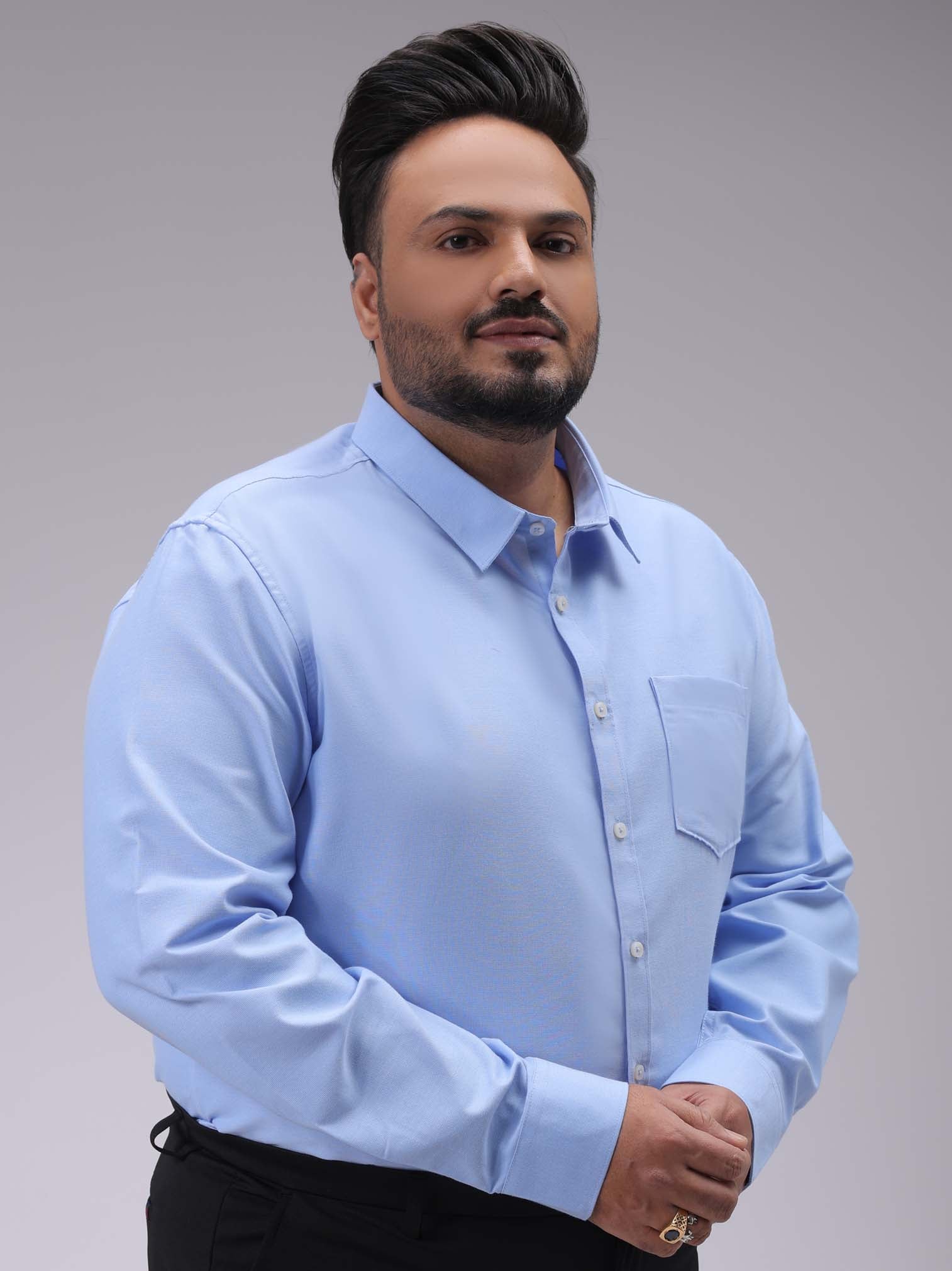 HARDSODA Men's Plus Size Blue Regular Fit Solid Formal Shirt - view 5