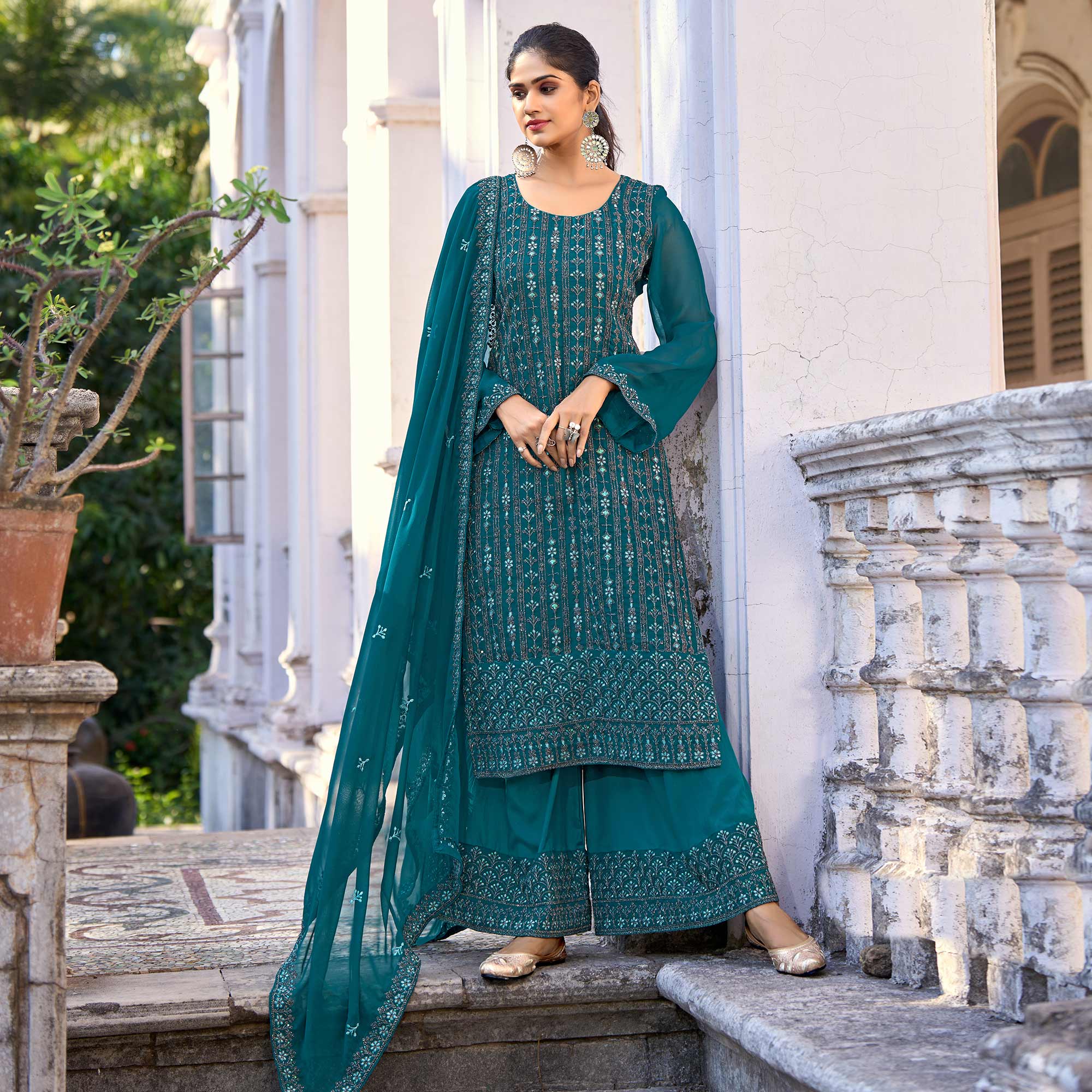 Peachmode Morpich Floral Embroidered Art Silk Suit - view 2