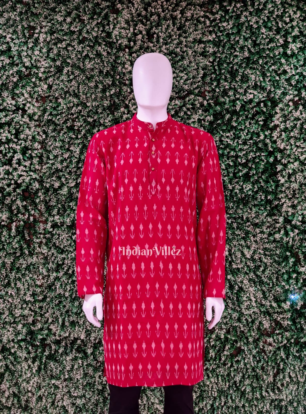 IndianVillèz Red Pochampally Ikat Cotton Kurta for Men