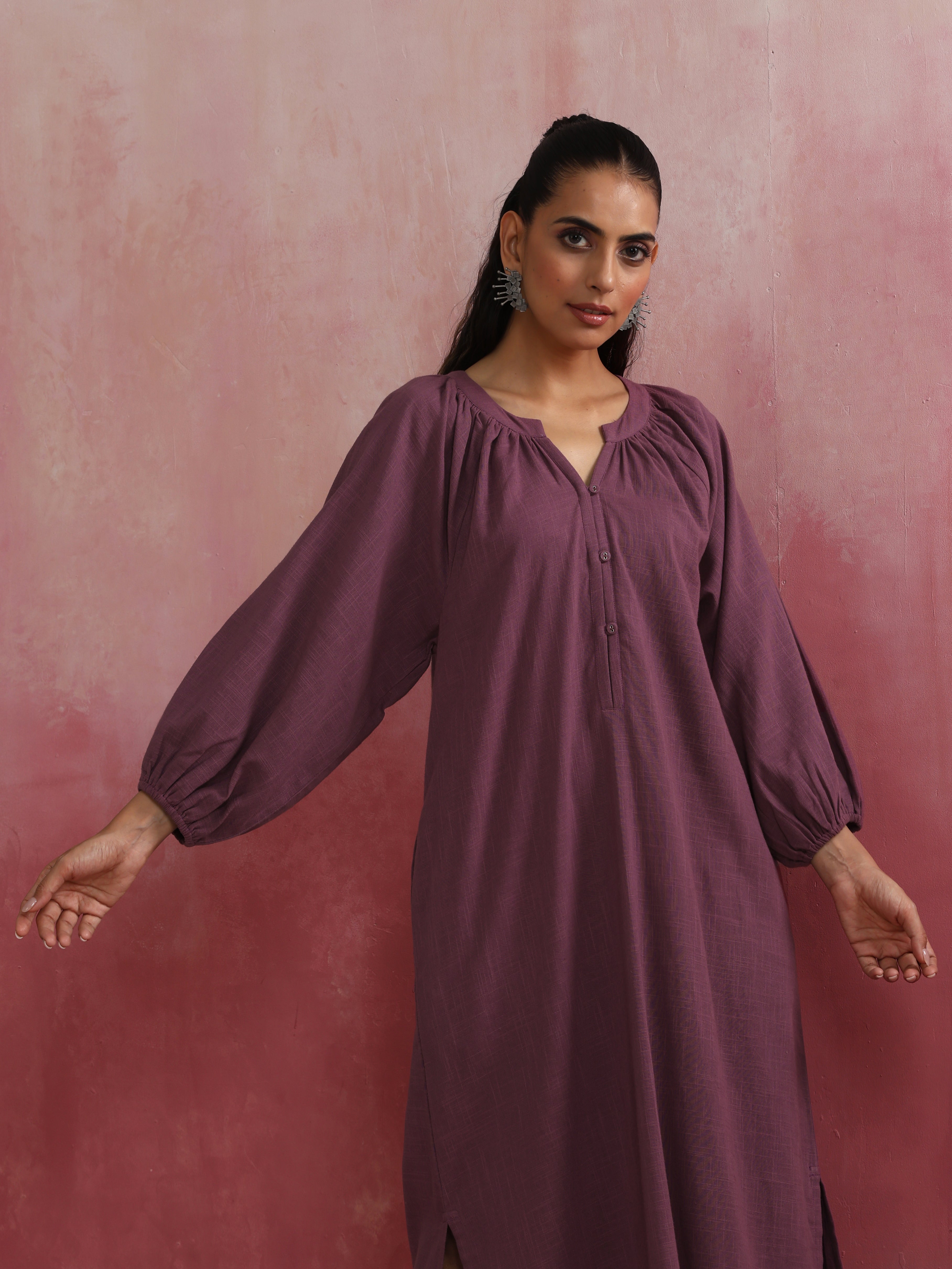 trueBrowns Light Purple Cotton Dobby Dress - view 5