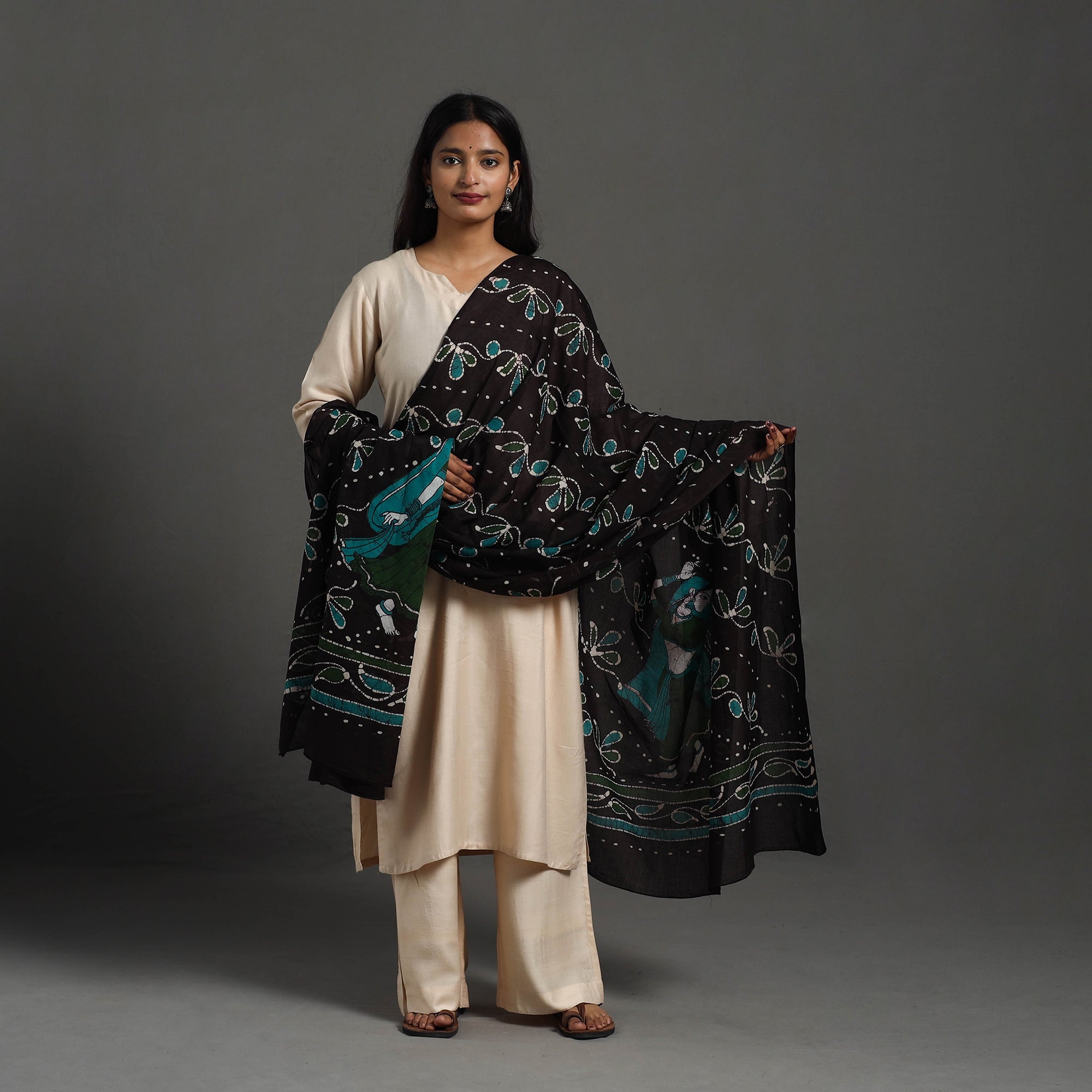 KACHCHH JI CHHAAP Black - Cotton Hand Batik Print Dupatta 46