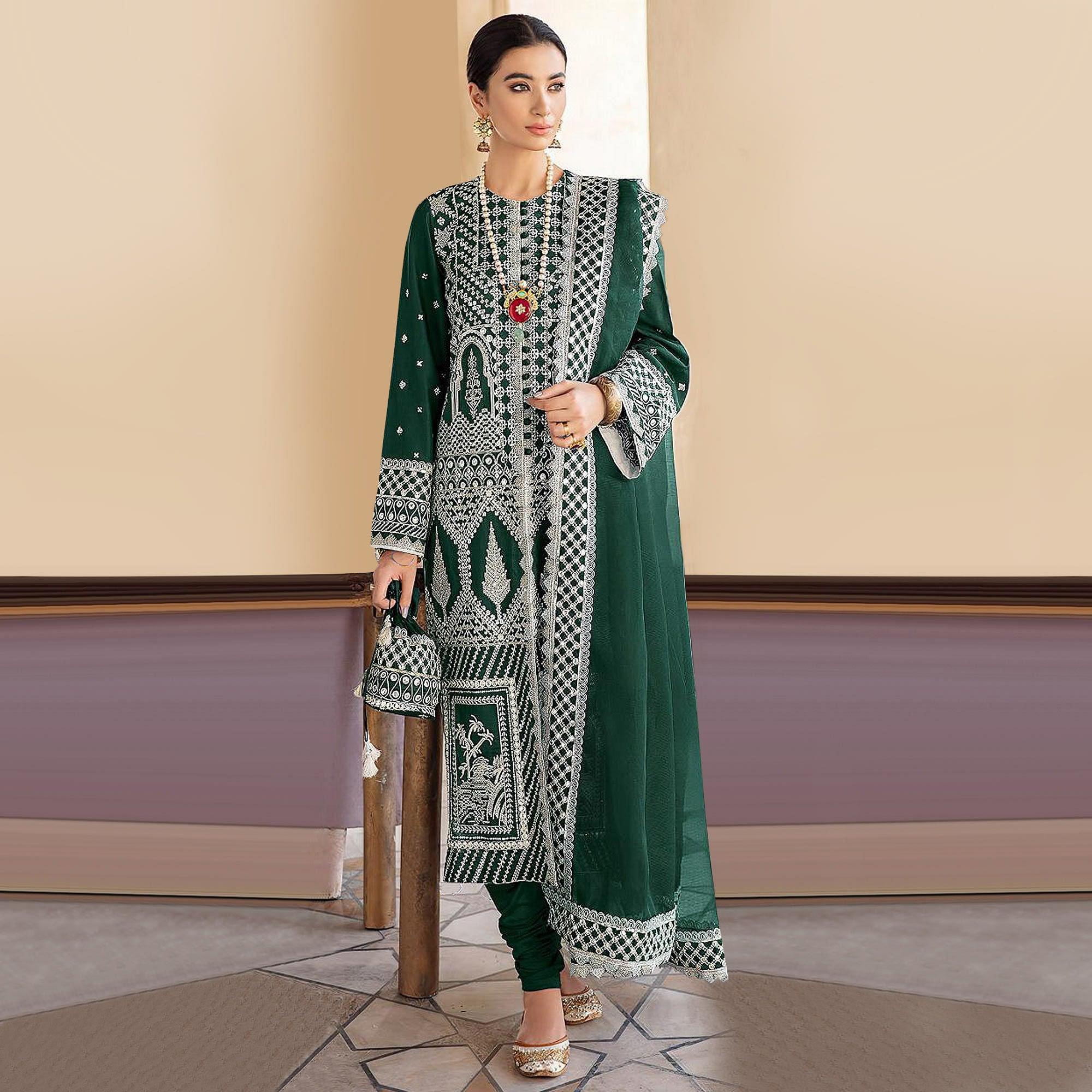 Green suits – BlackTree green-embroidered-georgette-partywear-pakistani-suit-137383