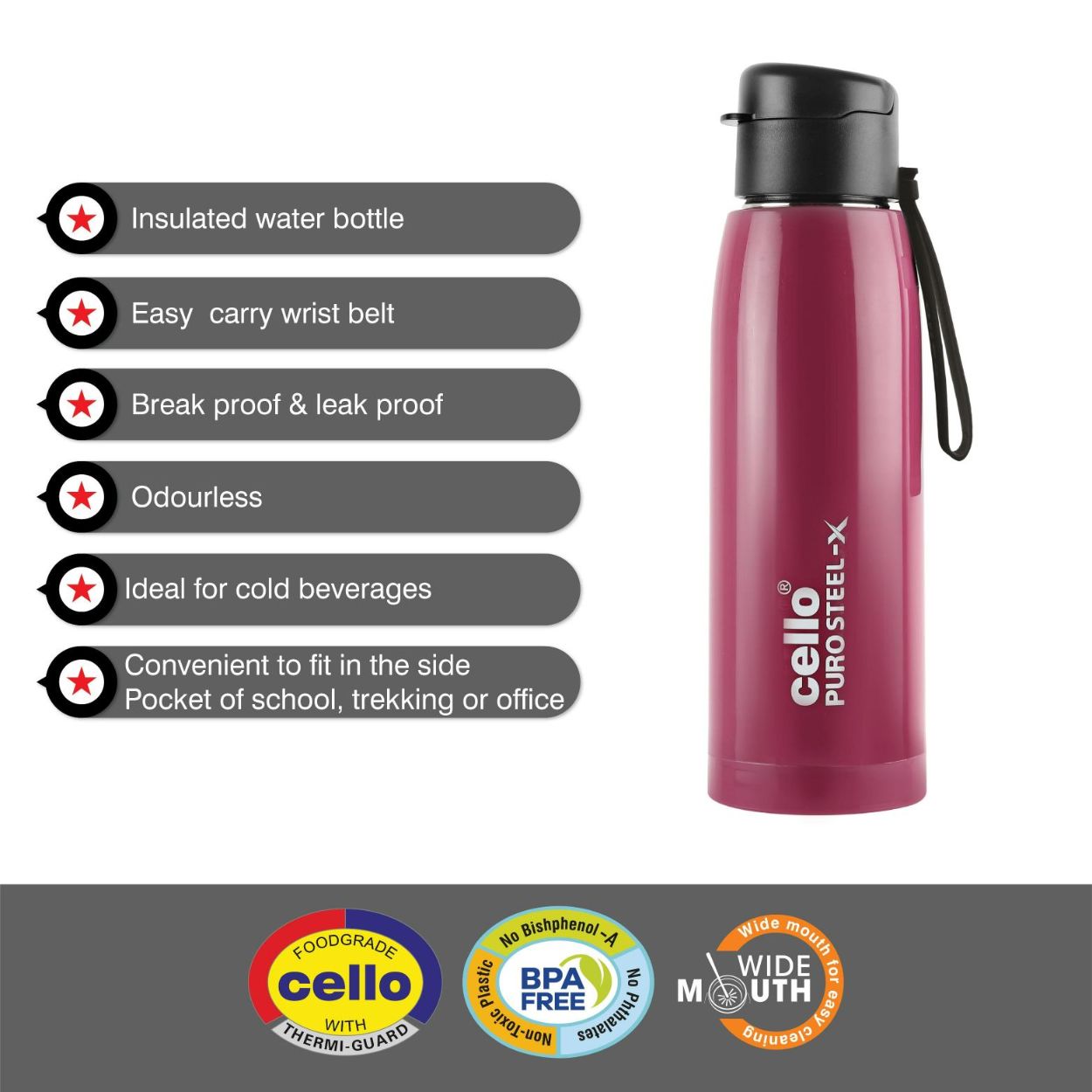 Cello Puro Steel-X Cooper 600 Water Bottle, 630ml - view 19