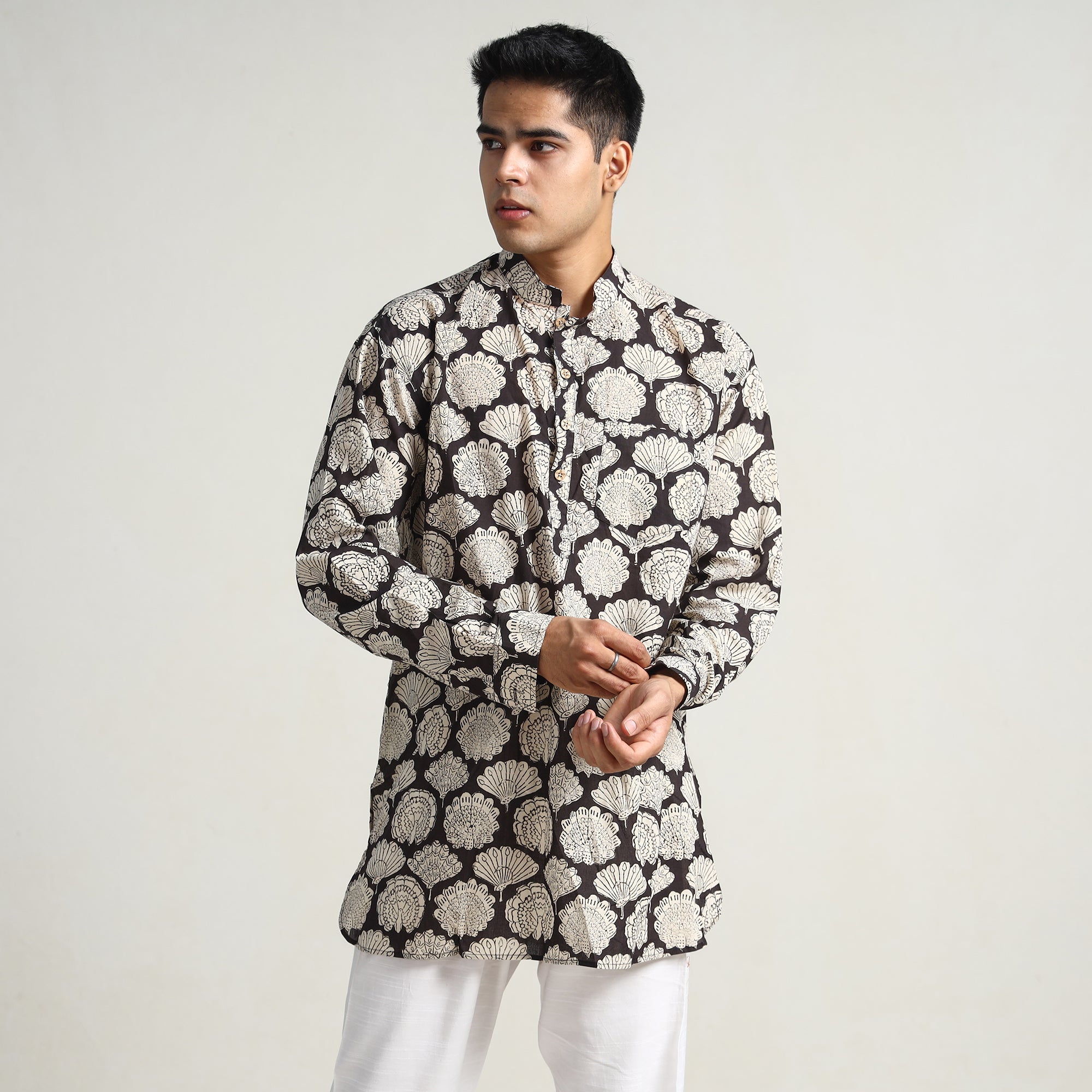 ITOKRI CASUALS Brown - Bagru Block Printed Cotton Men Short Kurta 05 - view 5