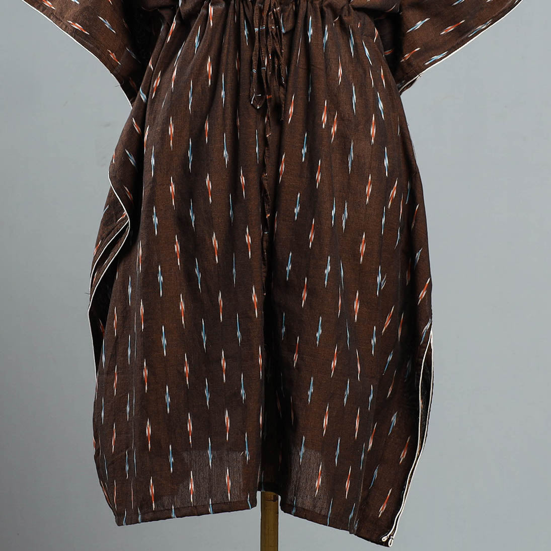 ITOKRI CASUALS Brown - Pochampally Ikat Cotton Kaftan with Tie-Up Waist (Medium) - view 2
