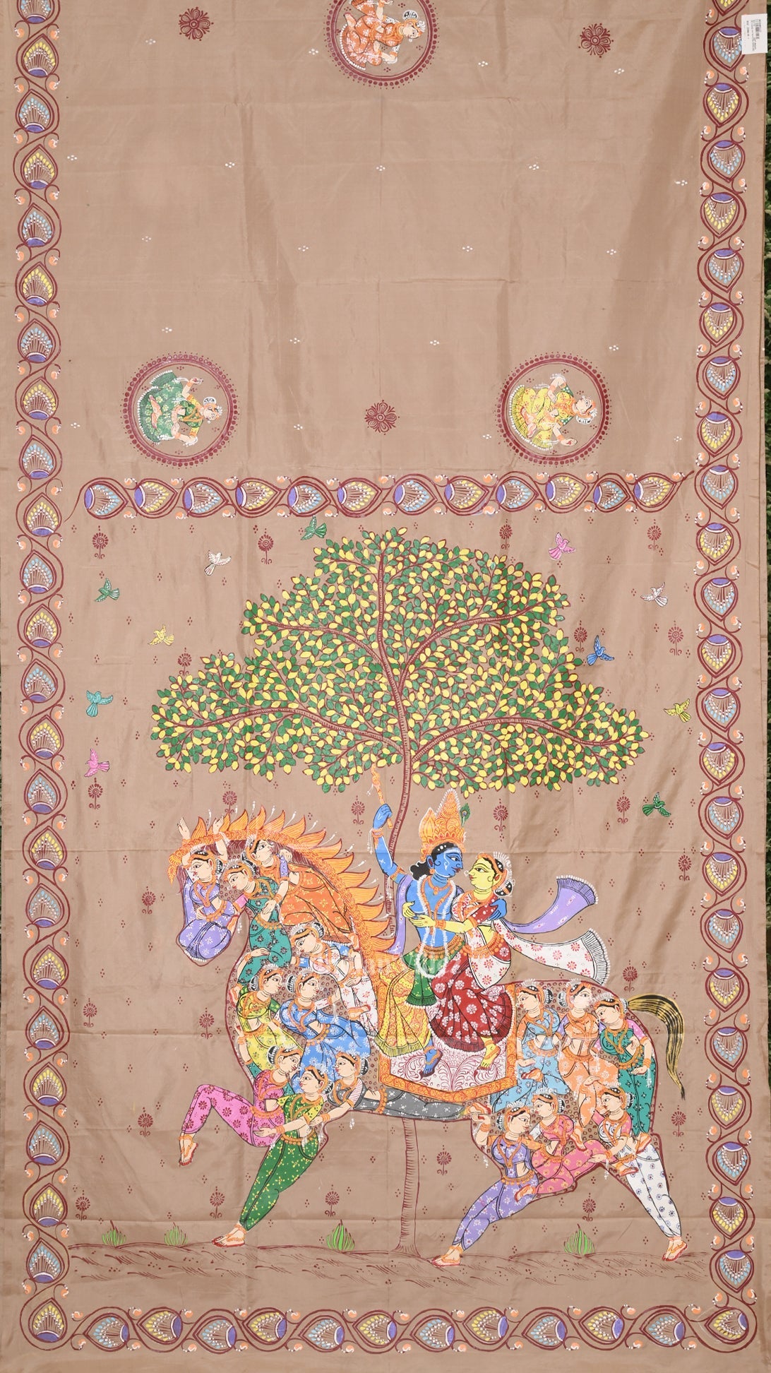 IndianVillèz Natural Tussar Kandarpa Ashwa Hand-Painted Pattachitra Saree