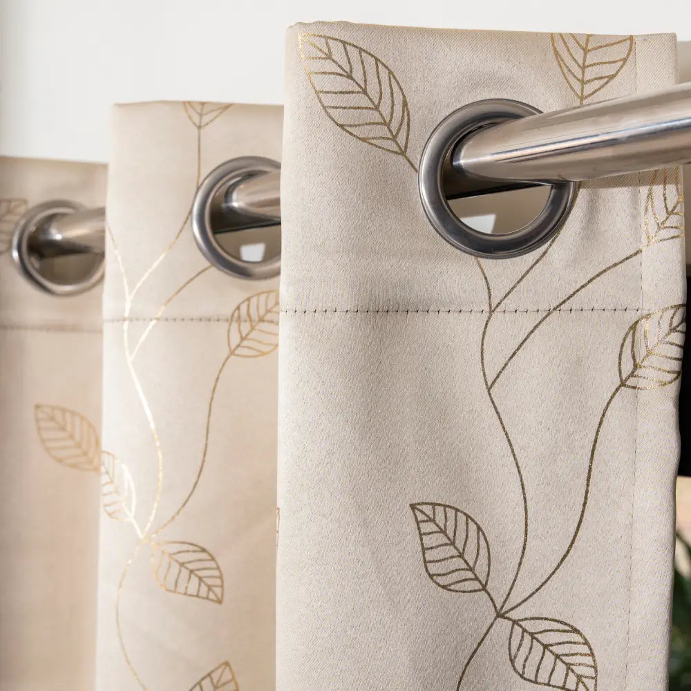 Urban Space -Home Furnishing Store Gold Foil Printed 80-85% Blackout Curtains - Pack of 1 - Leaf- Beige - view 3