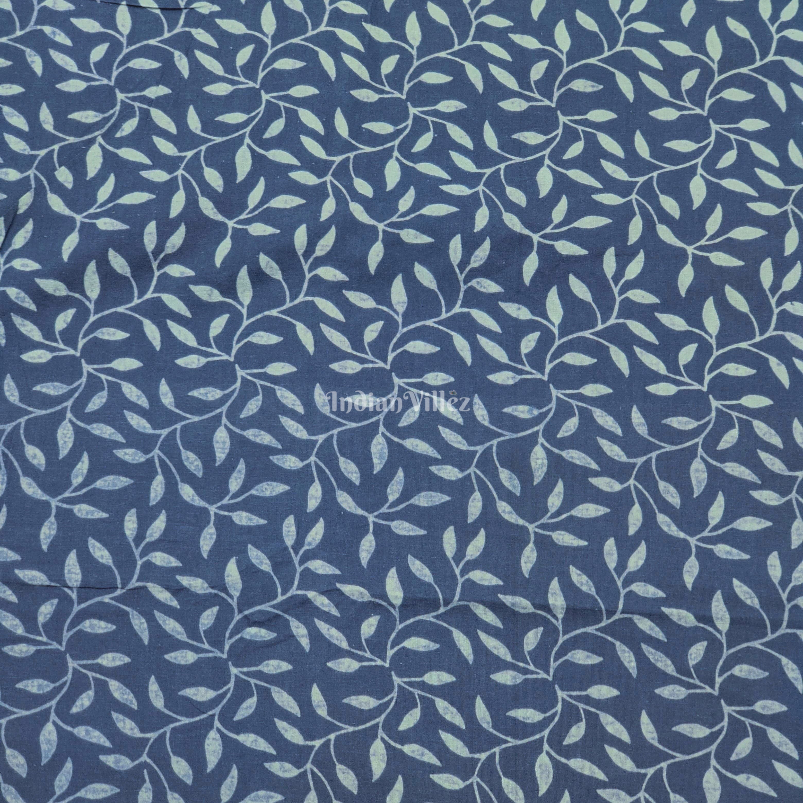 IndianVillèz Navy Blue Floral Hand Block Printed Cotton Fabric - view 2