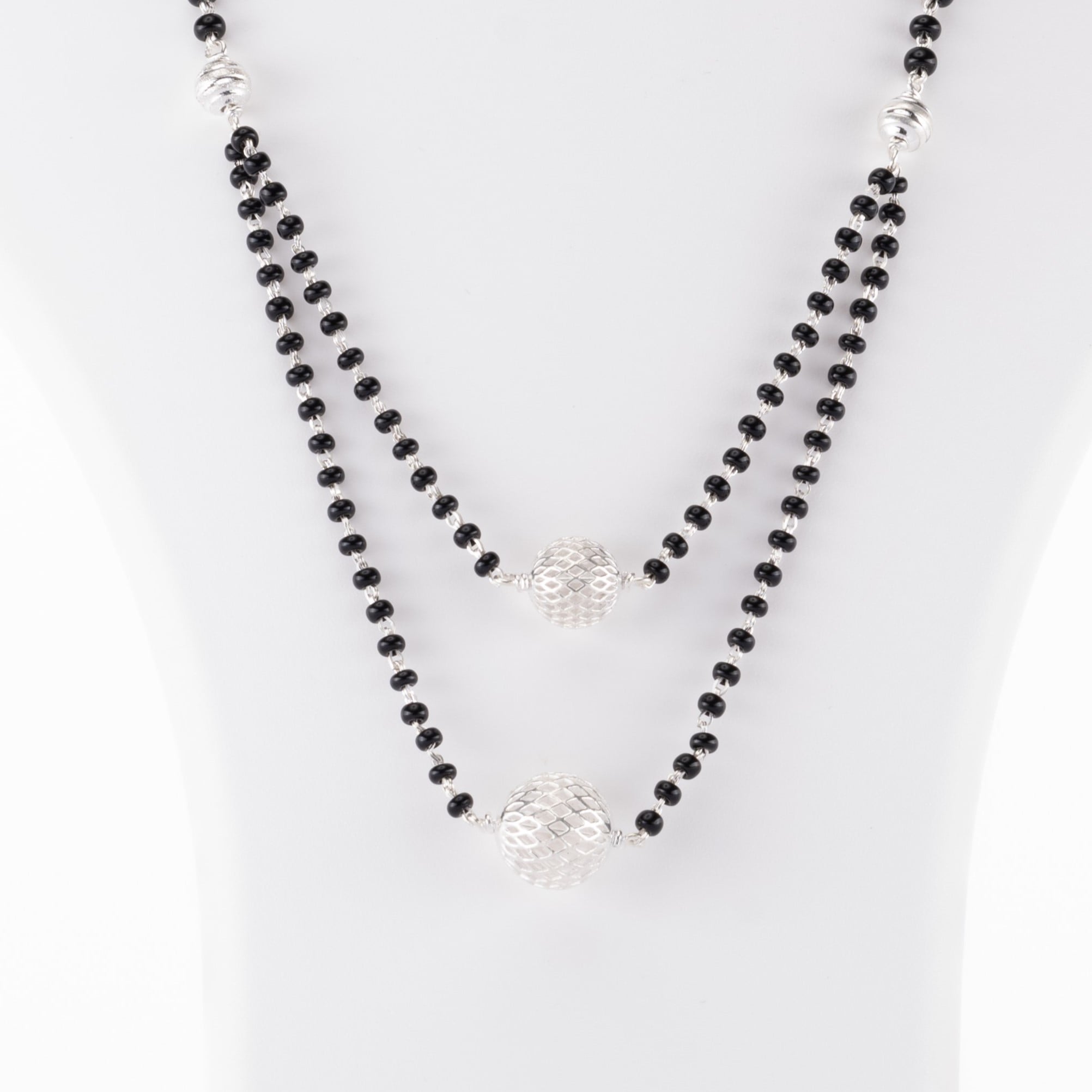 Prinjal Jewellers Black Beads Double Line Mangal Sutra with Silver Pendant for Women - view 2