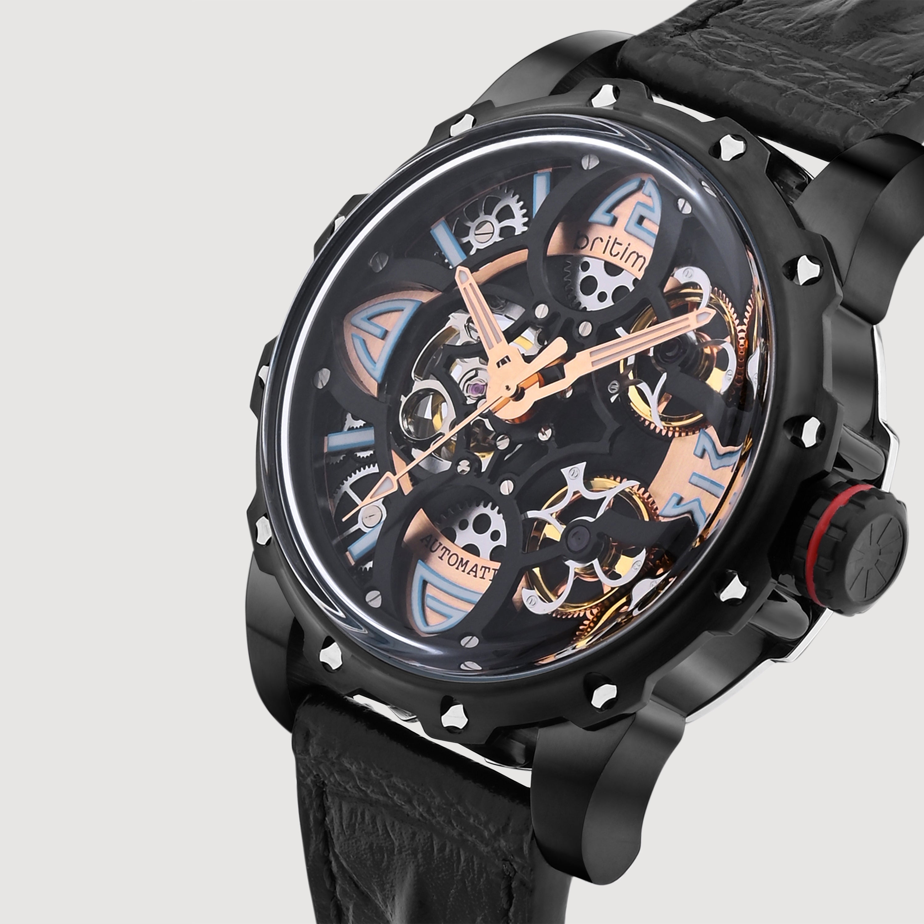 Britime Era Men Automatic Black Dial Analog Leather Watch 147-L40406 - view 2